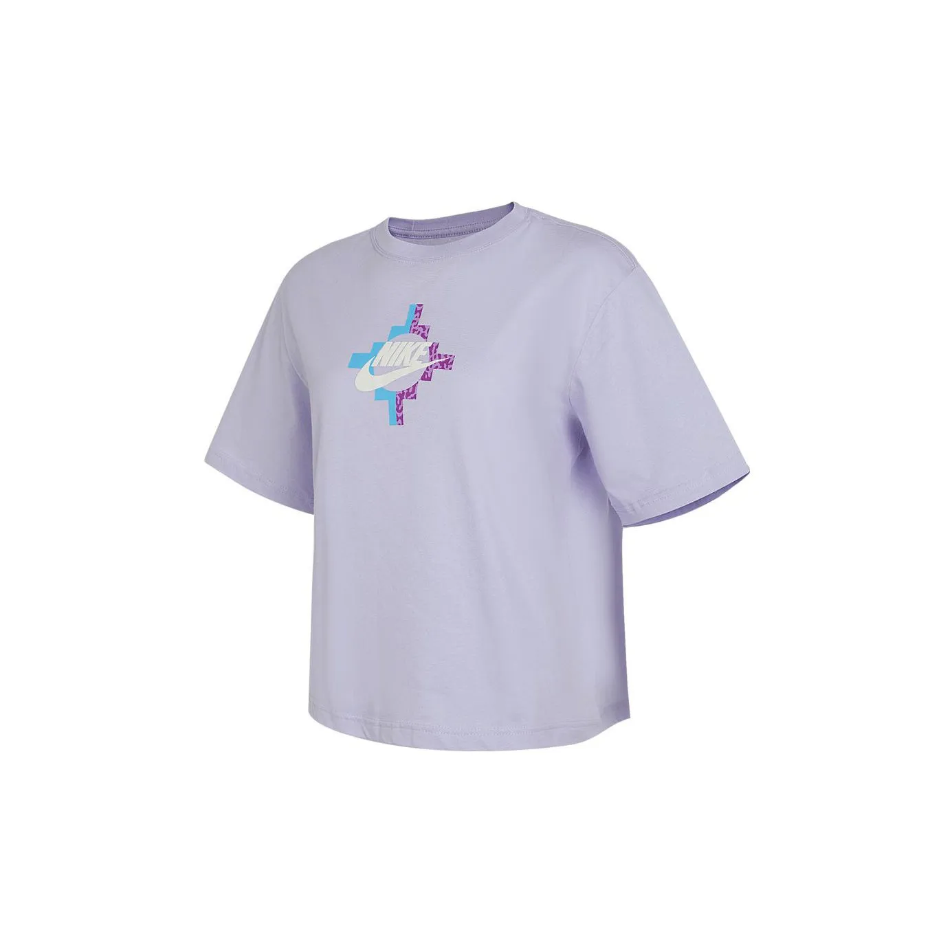 Nike Women'ss Letter Print Logo Classic Cropped Crewneck T-Shirt Purple