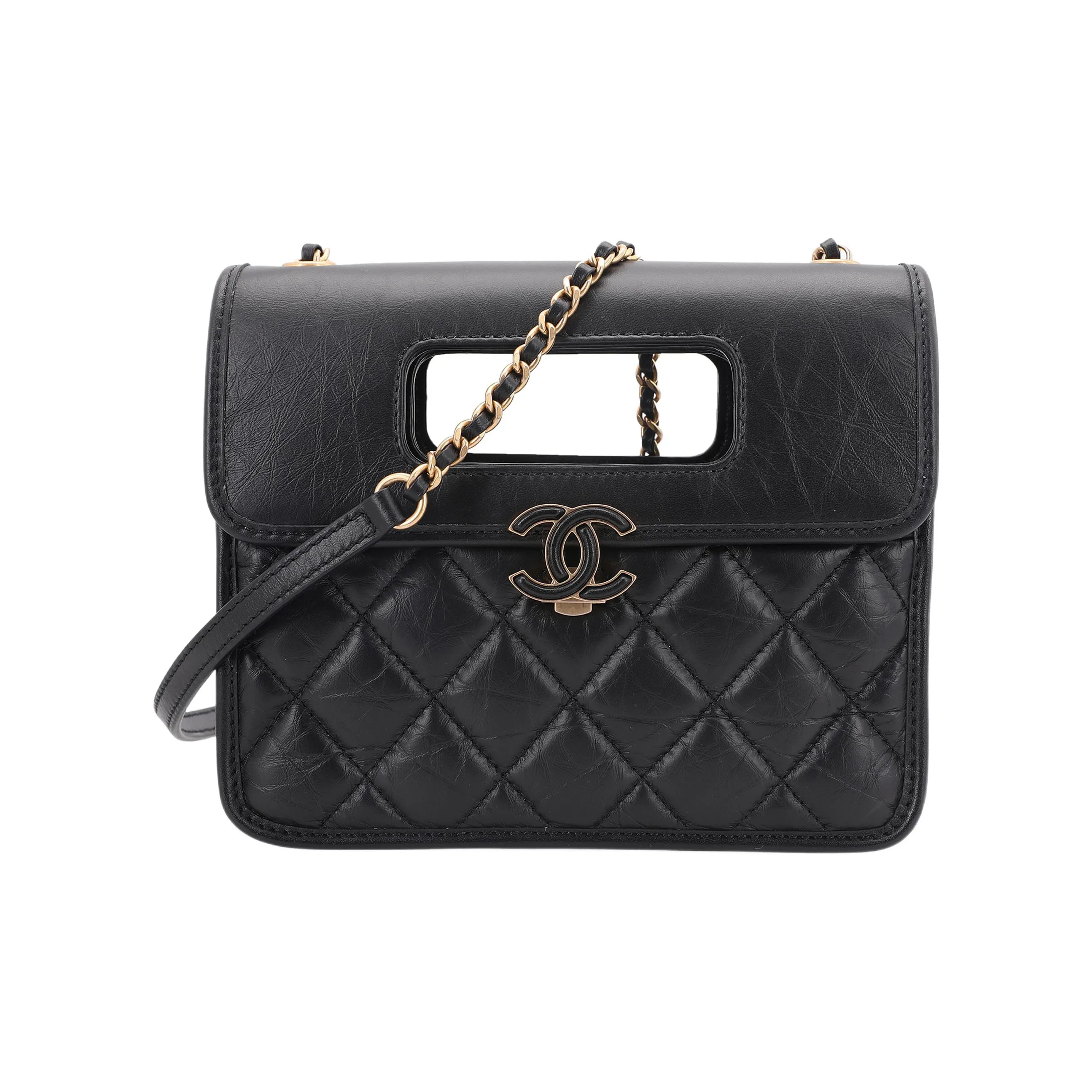 CHANEL 23P SS Cow Leather Evening Bag, Portable Crossbody Bag, Shoulder Bag Women's Black