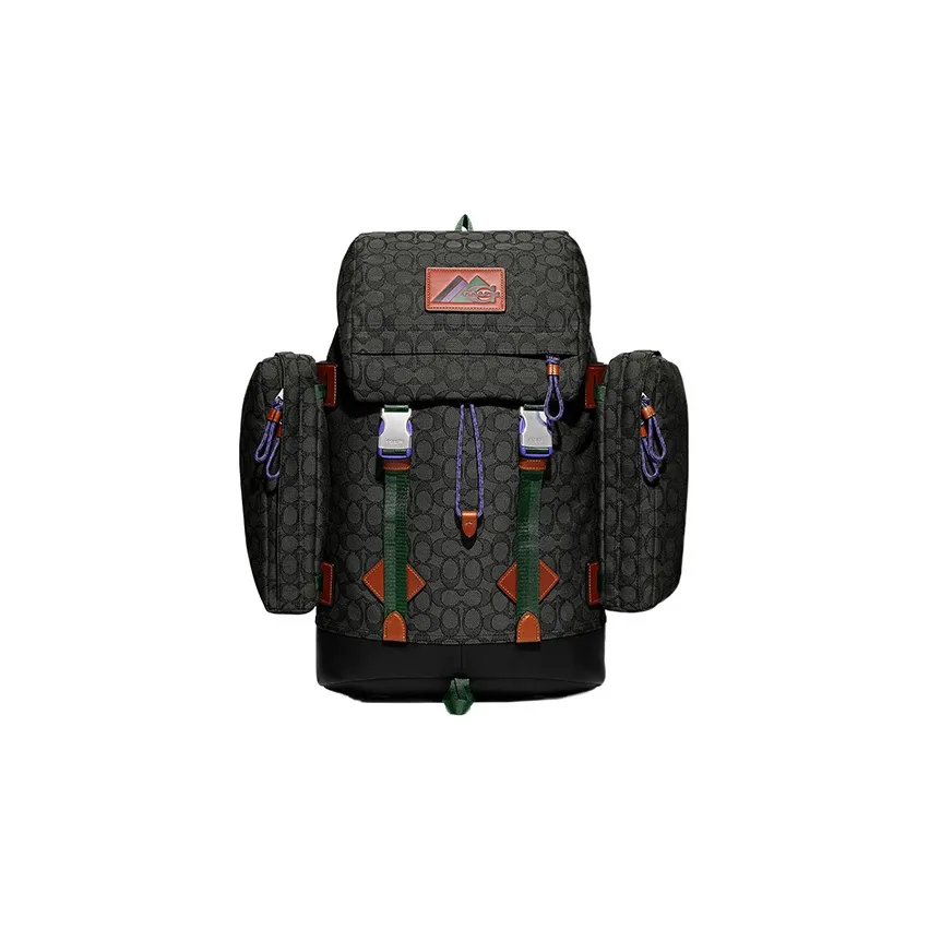 COACH Iconic Jacquard With Calfskin Travel Bag Backpack Tubas Men's Black