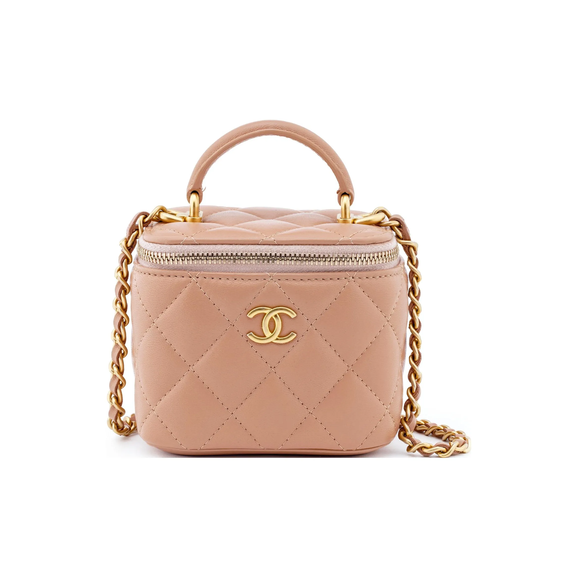 CHANEL Lambskin Box Bag, Shoulder Bag, Crossbody Bag Women's Beige