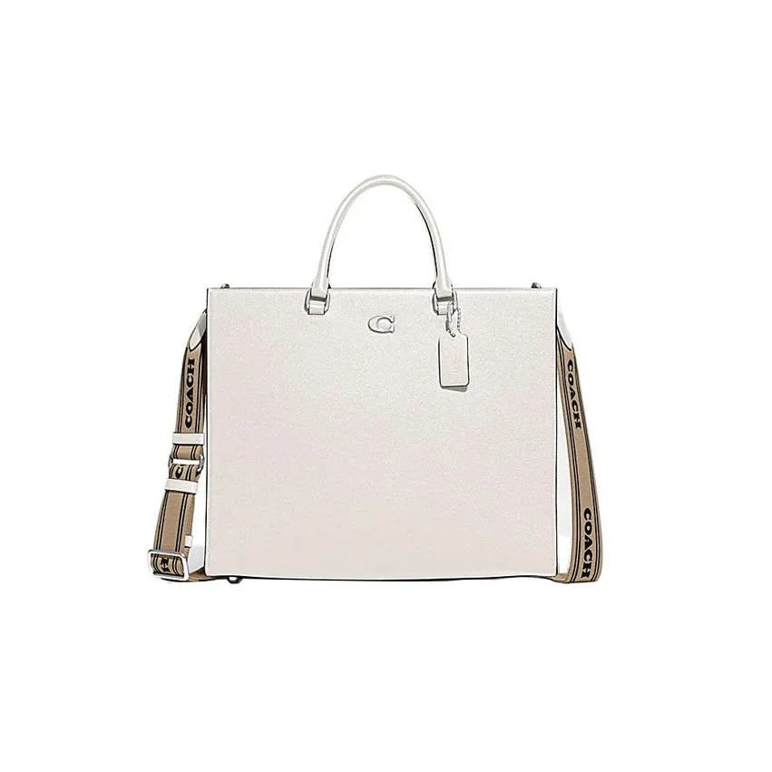 COACH Крестообразная текстура кожа холст тоут сумка через плечо сумка большая женский белый