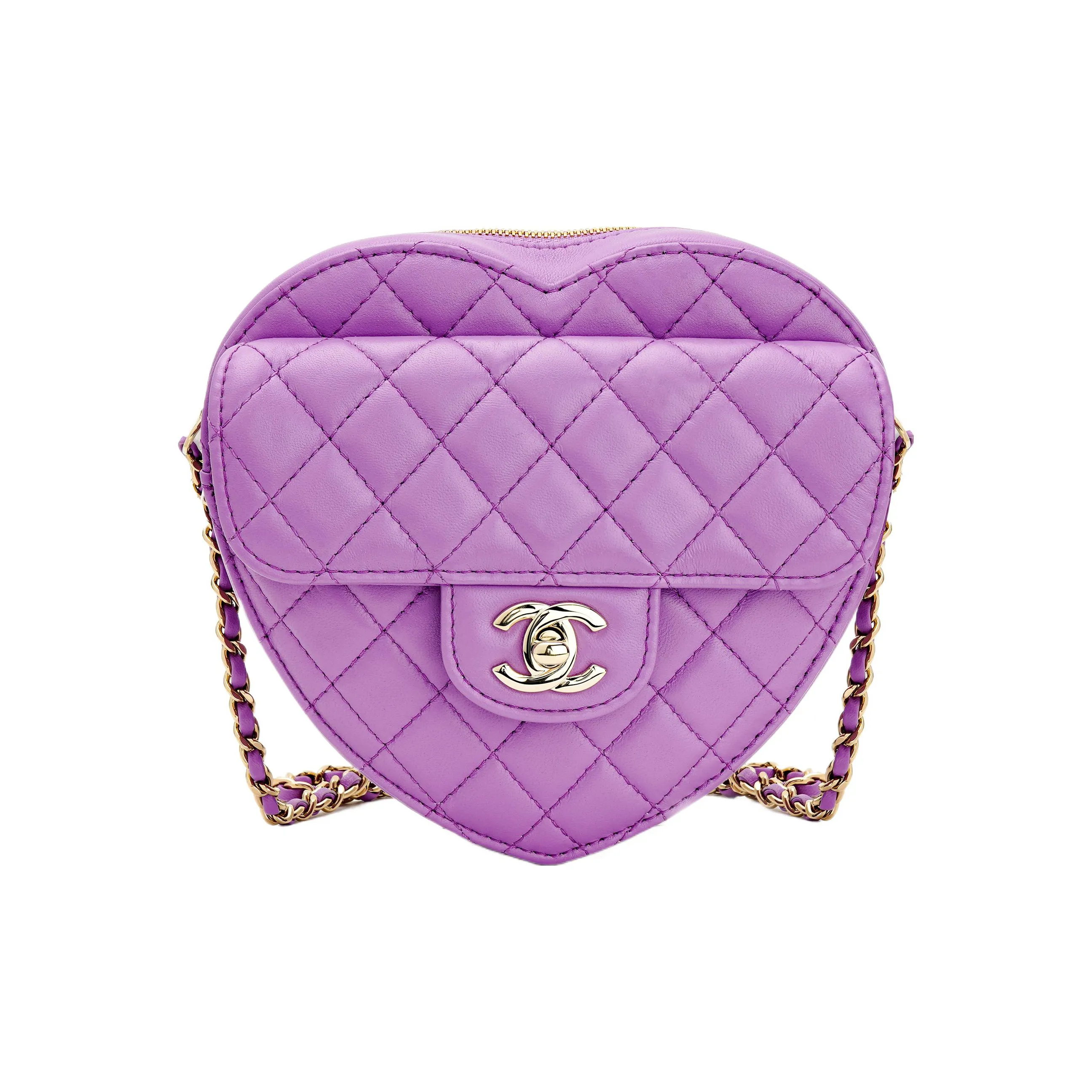 CHANEL Lambskin Heart Bag, Chain Bag, Shoulder Bag, Crossbody Bag Women's Purple