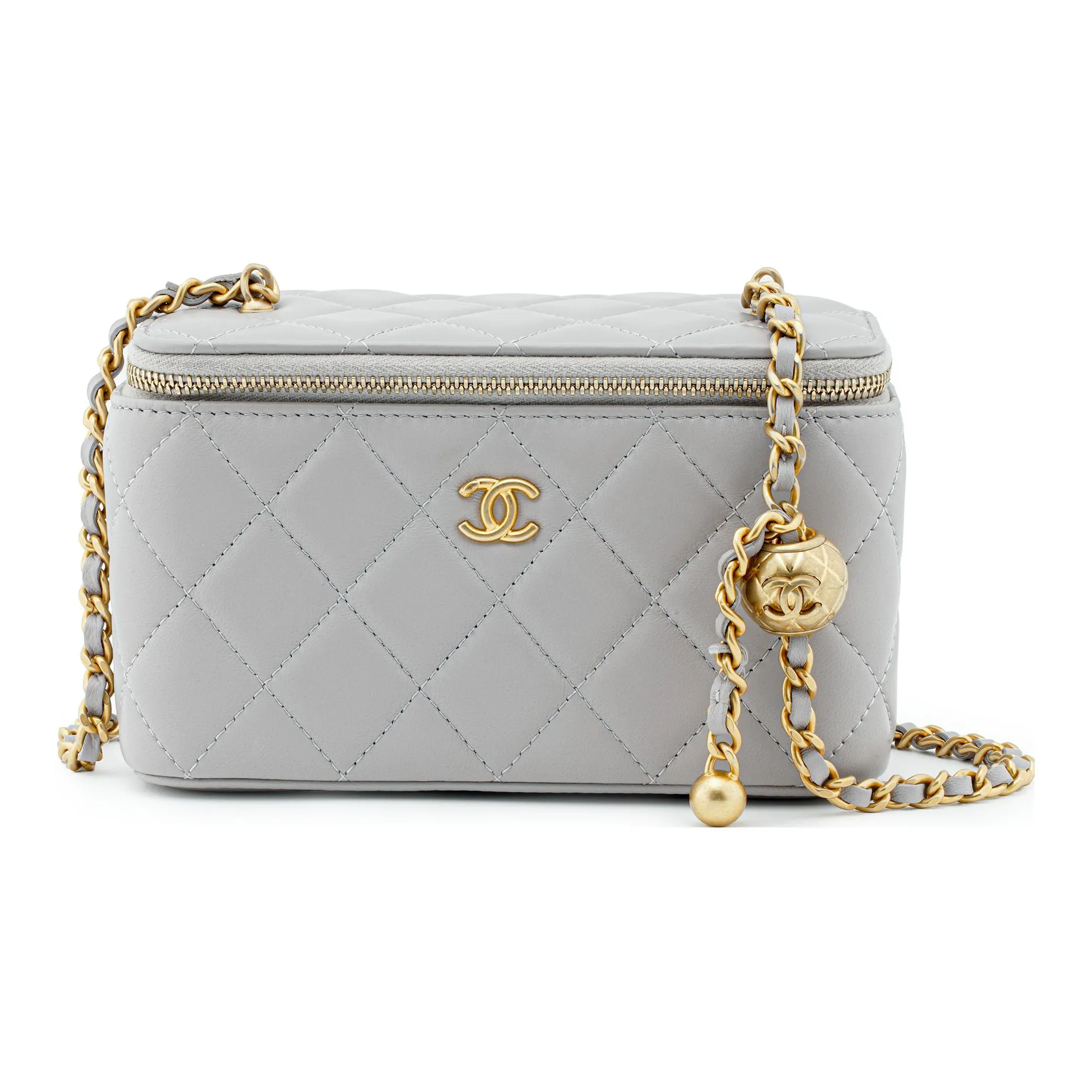 CHANEL Sheepskin Box Bag, Handheld Bag, Shoulder Bag, Crossbody Bag Women's Gray