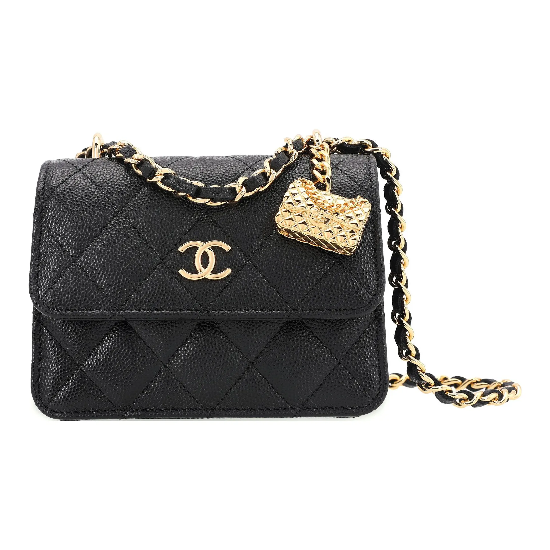 CHANEL WOC Grain Embossed Litchi Grain Calfskin Crossbody Bags Trumpets Women's Black