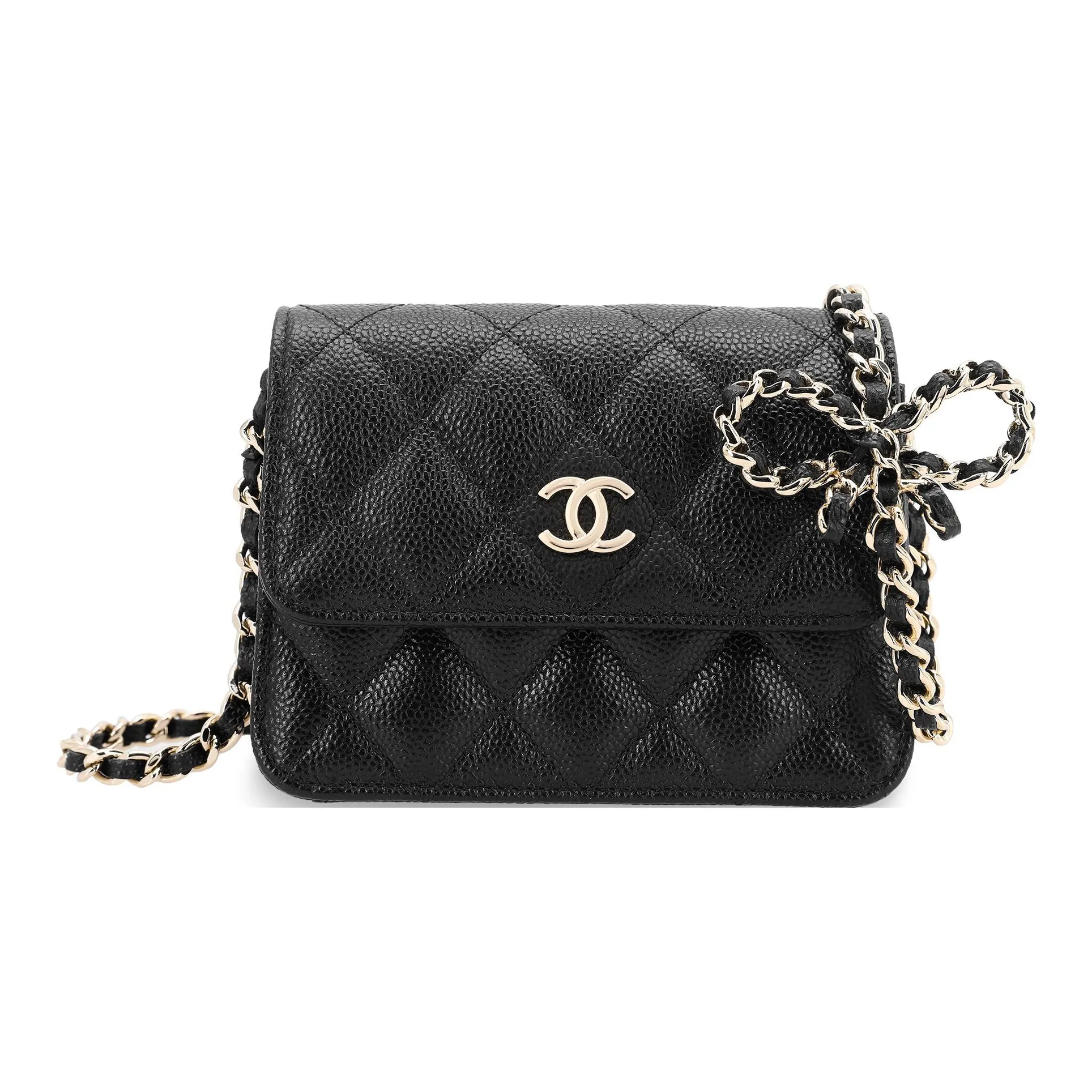 chanel knightley Ribbon Chain Mini Cardholder Crossbody Black