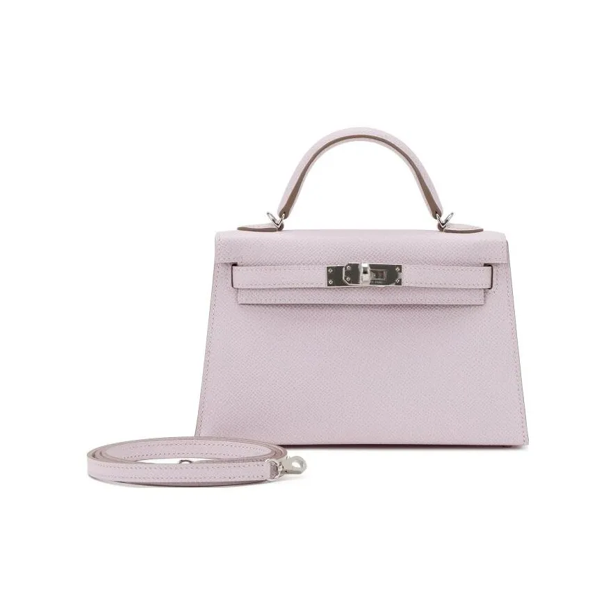 HERMES Mini Kelly Epsom Leather Kelly Bag Shoulder Bag Crossbody Bag Handbag Mini Women's 09 Mauve Pale Dream Purple