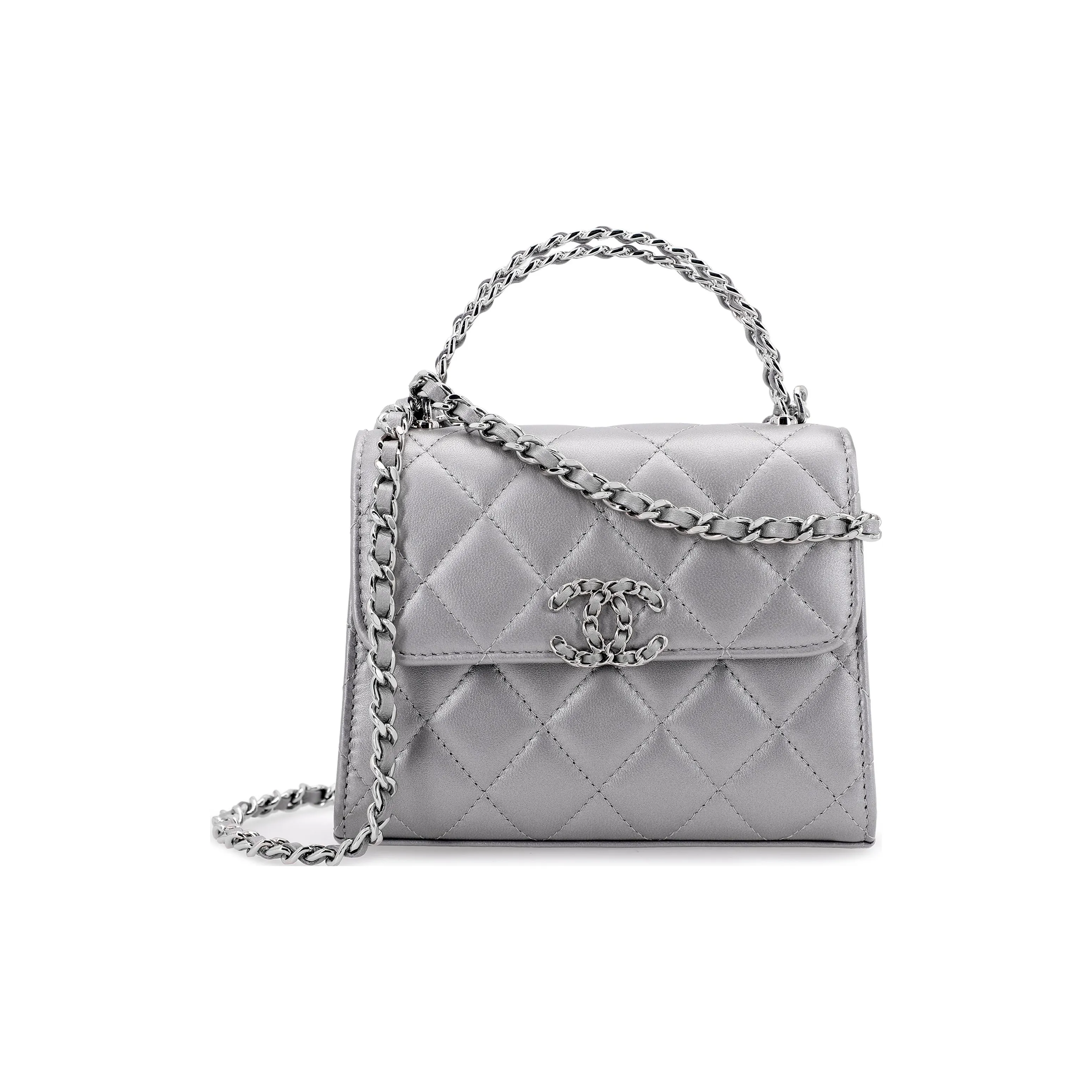 CHANEL 23P SS Lambskin Flap Bag, Clutch Handbag, Shoulder Bag, Crossbody Bag Women's Silver