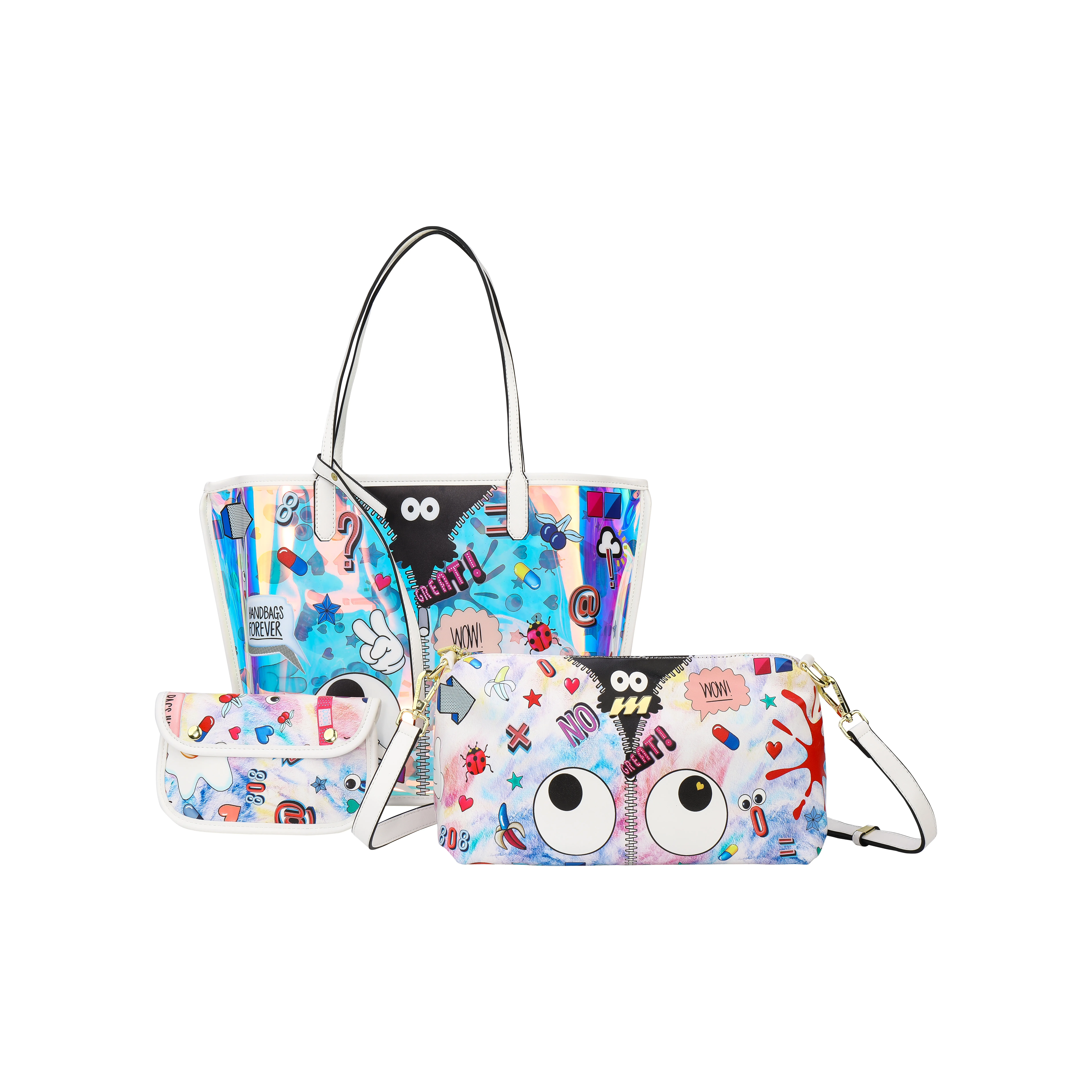 MQ PVC Комбо Сумка Сумка Сумка через плечо Большая Женская Радужная Белая