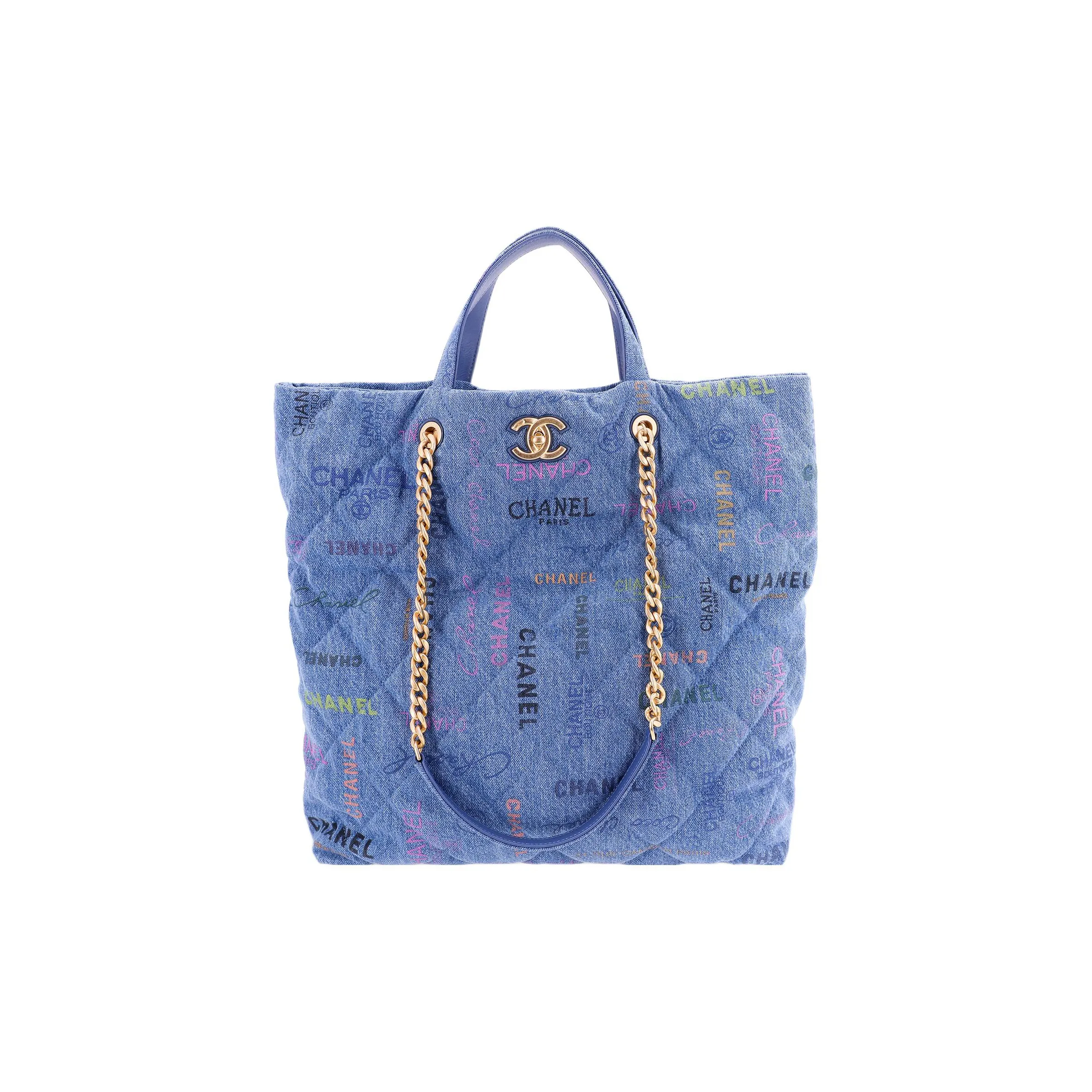 CHANEL Denim Tote Bag Shopping Bag Shoulder Bags Handbags Women's Blue