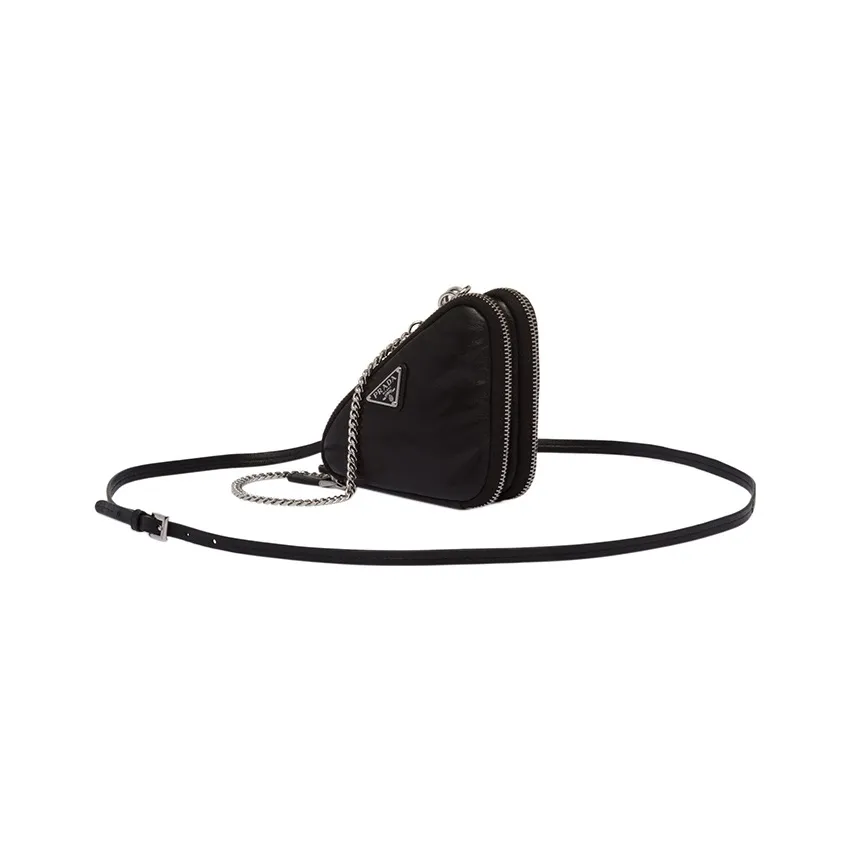 PRADA Leather One Shoulder Crossbody Clutch Mini Women's Black