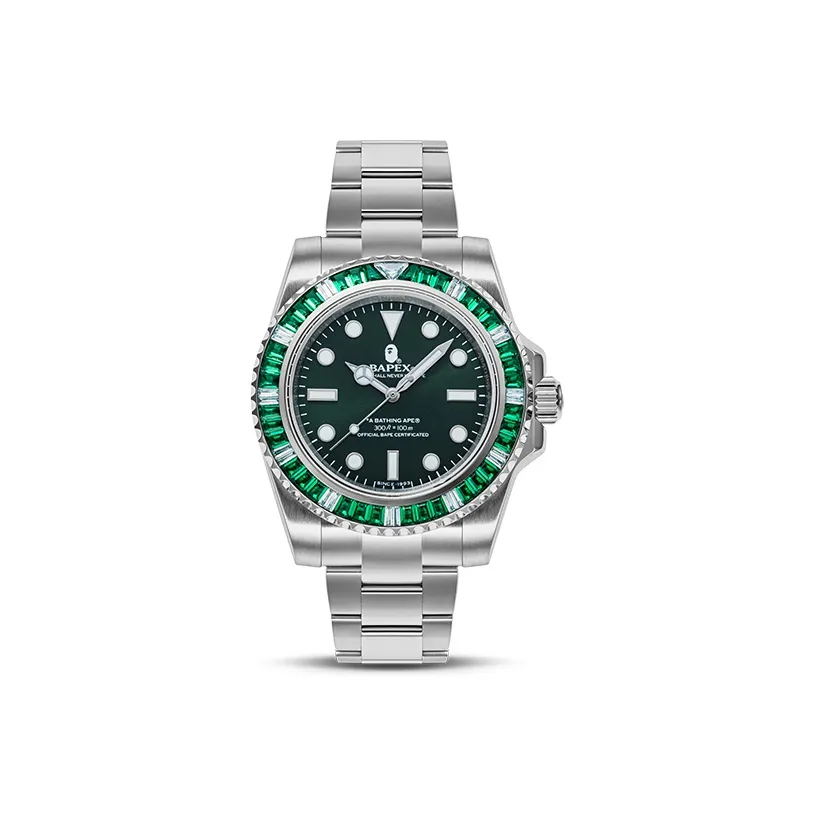 Bape Type 1 Bapex Crystal Stone Watch Silver/Green
