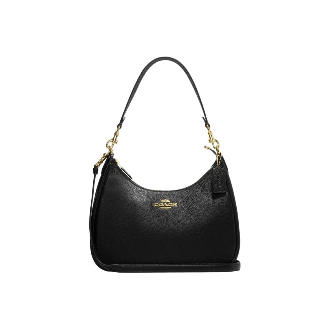 COACH Hobo Pebbled Leather Crescent Bag, Handbag, Shoulder Bag Women's Black