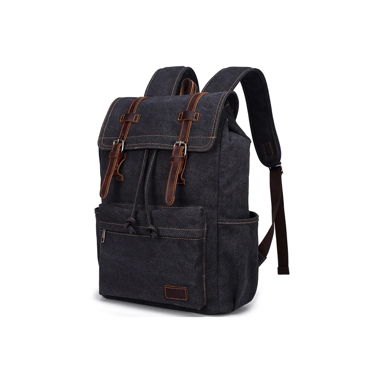Slazenger Canvas With Top Grain Cow Leather Laptop Backpack Unisex Khaki Black Army Green