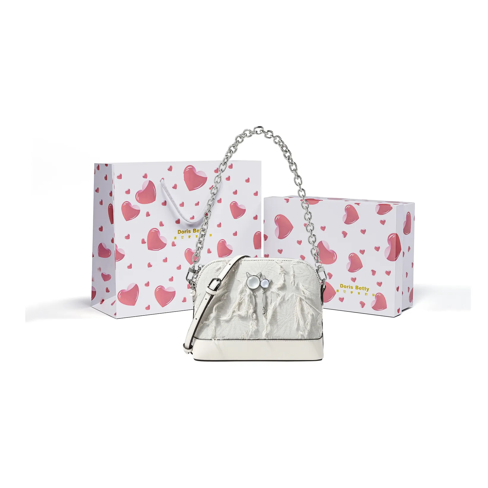 DORIS BETTY Denim Dome Bag Shoulder Bag High Crossbody Bag Small Size Women's White