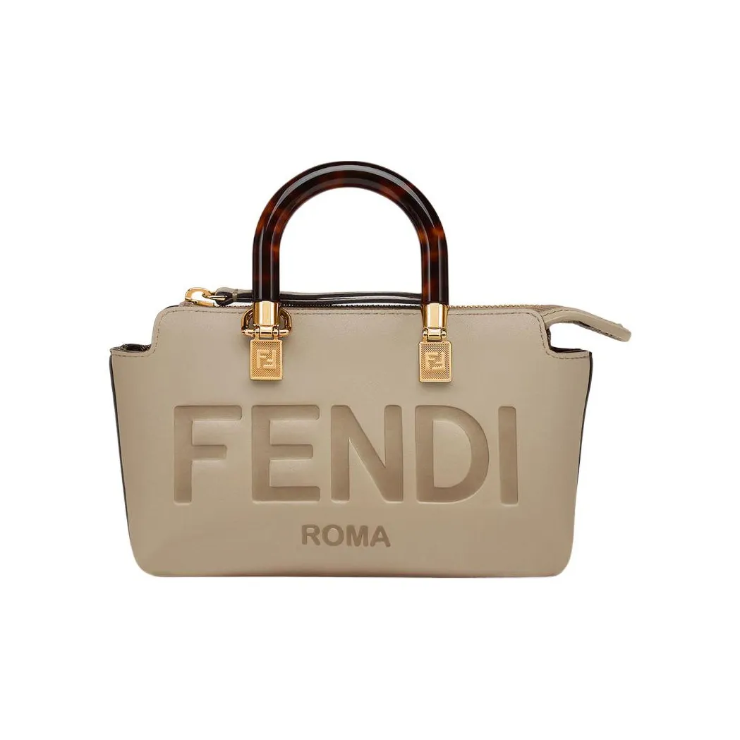 FENDI Calfskin Boston Bag, Handbag, Shoulder Bag, Crossbody Bag Mini Women's Beige Brown