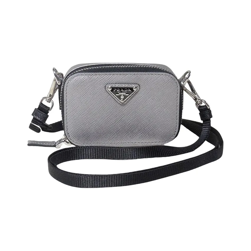 PRADA Saffiano Leather Shoulder Bag, Crossbody Bag Mini Men's Gray