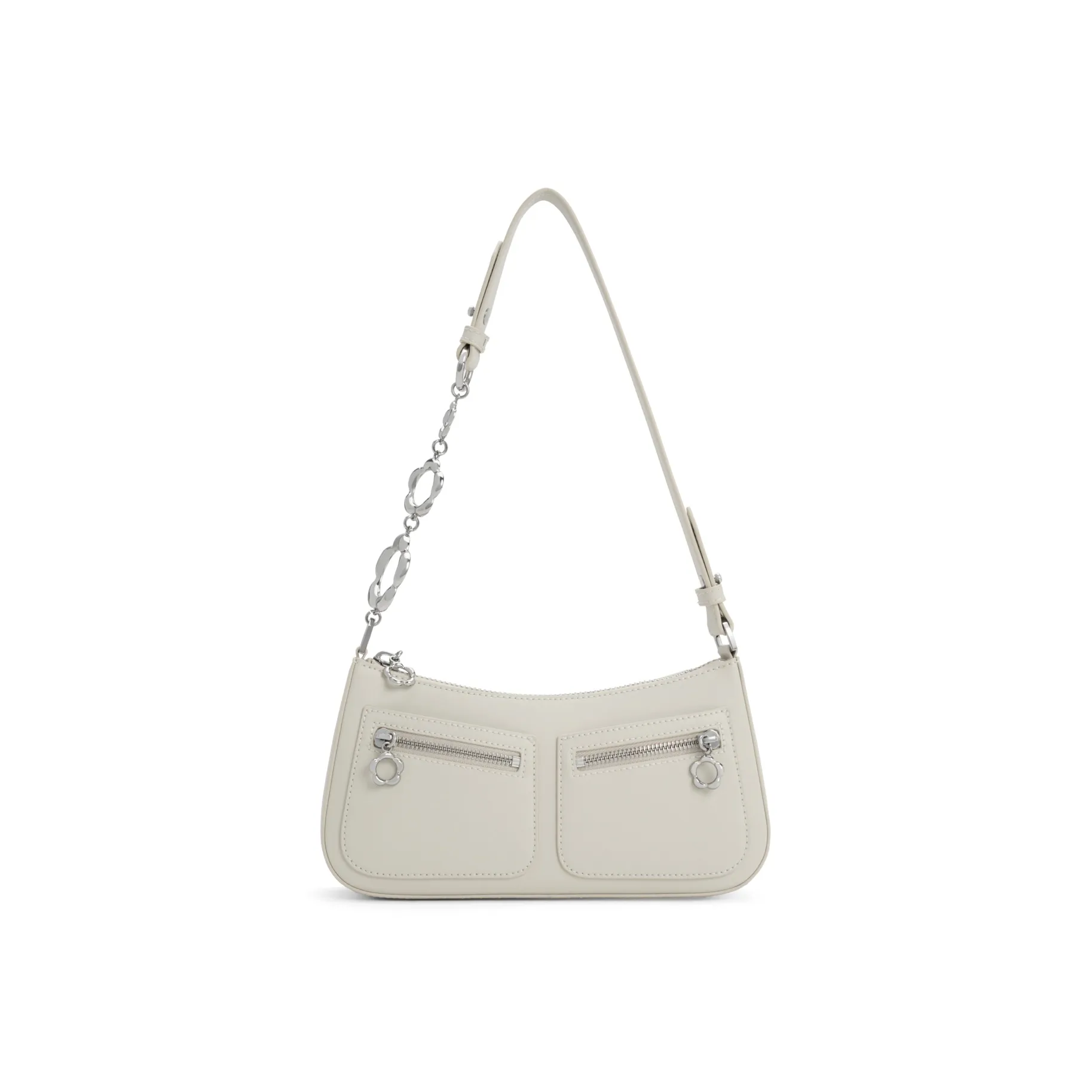 CHARLES&KEITH Leather Charles & Keith Shoulder Bag Small Size Women's Chalk White/Black