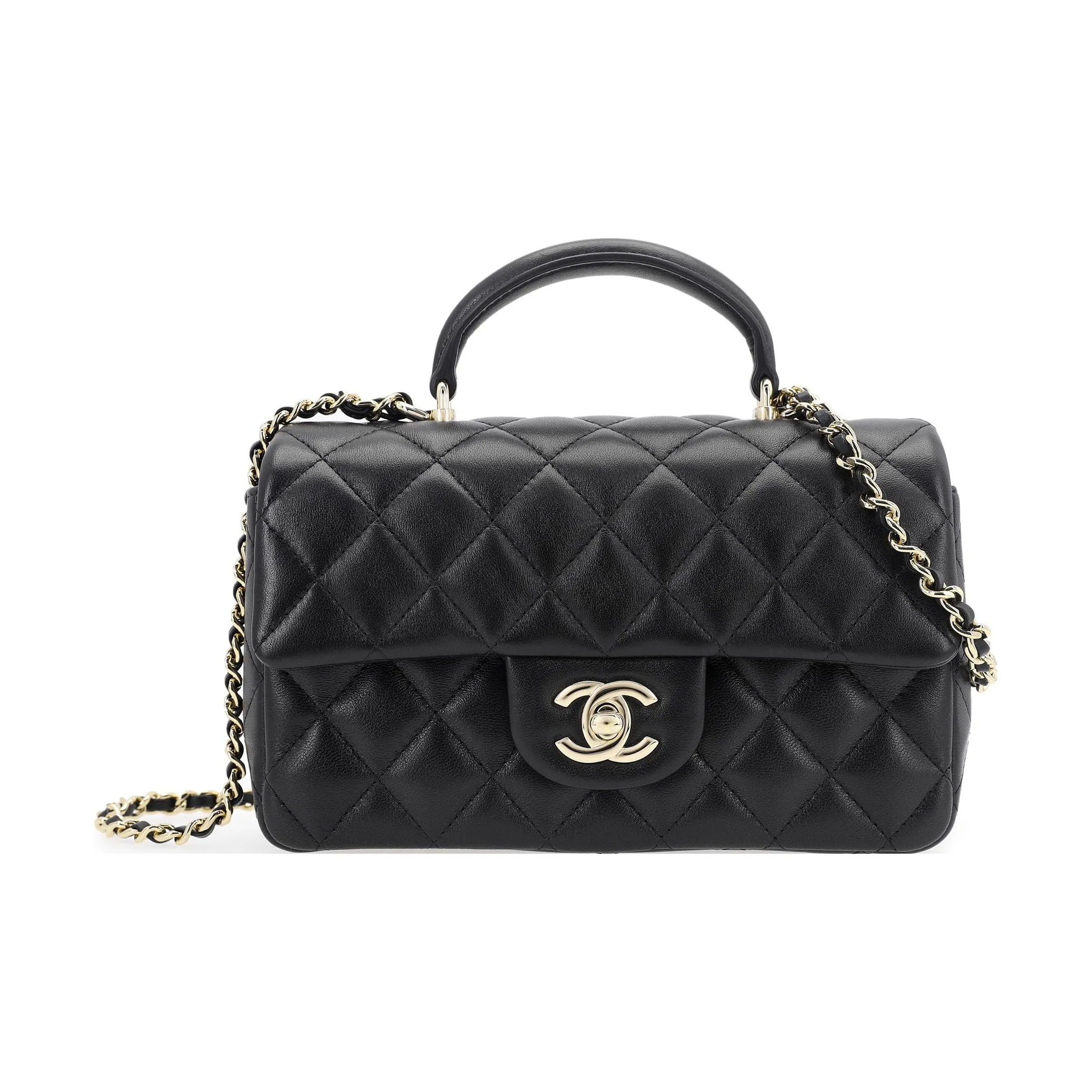 CHANEL Classic Flap CF Lambskin Flap Bag Handbag Shoulder Bag Crossbody Bag Mini Women's Black