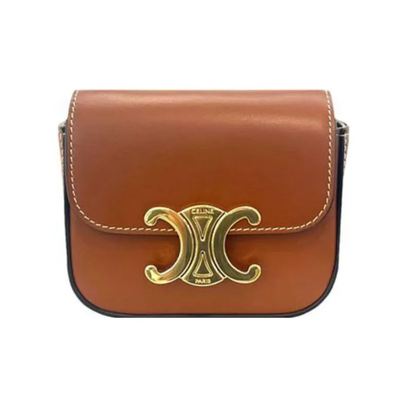 CELINE Triumph Gate Triomphe Cow Leather Handbag, Shoulder Bag, Crossbody Bag Mini Women's Brown