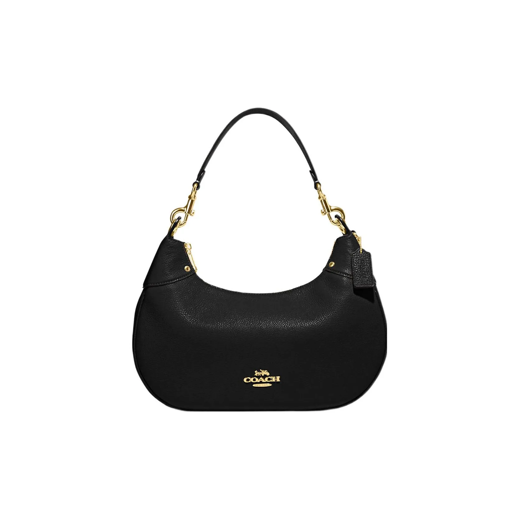 COACH Hobo Pebbled Leather Crescent Bag, Shoulder Bag, Handbag, Shoulder Bag Women's Black