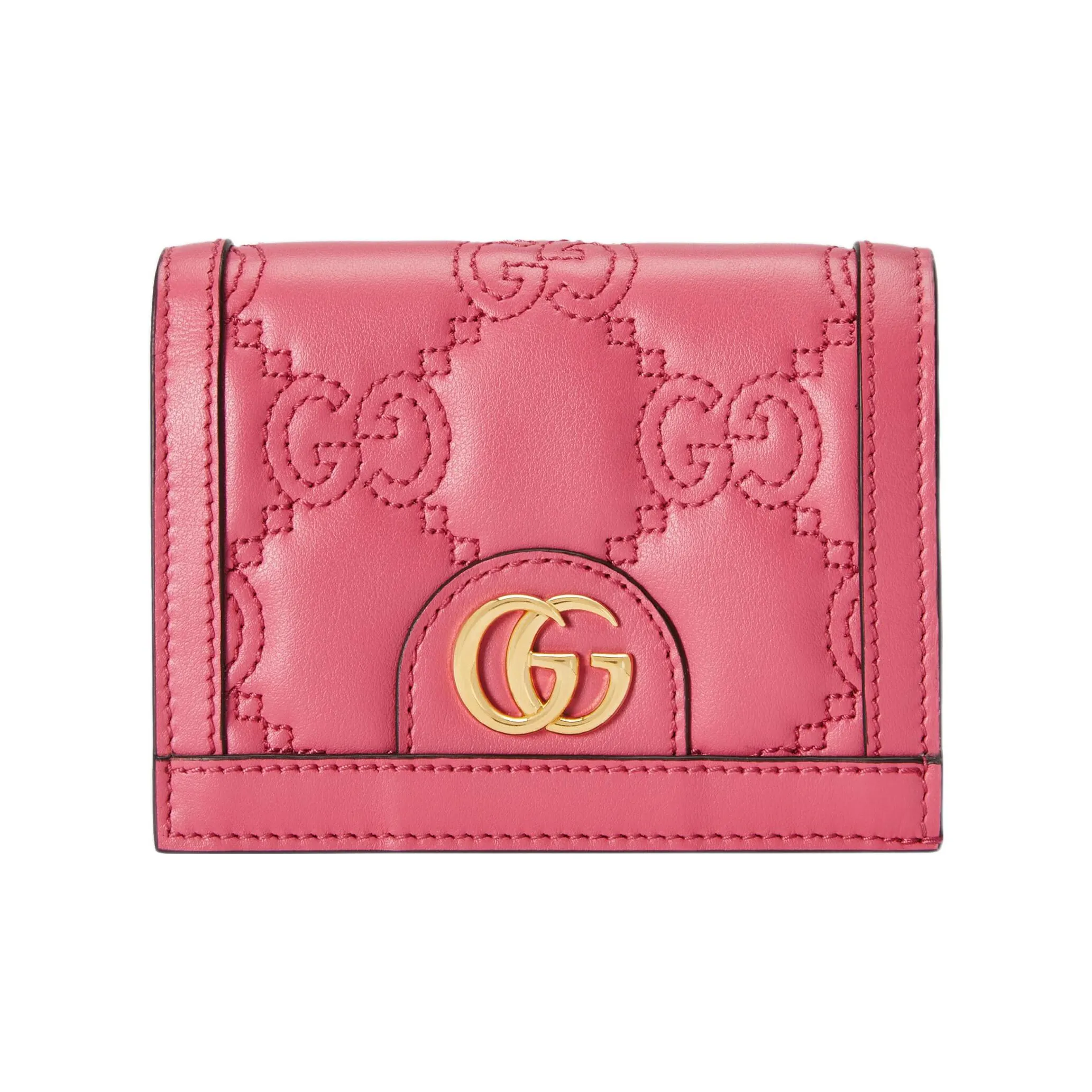 GUCCI GG Matelassé Кожа Клатч Кошелек для карт Маленький Женский Розовый
