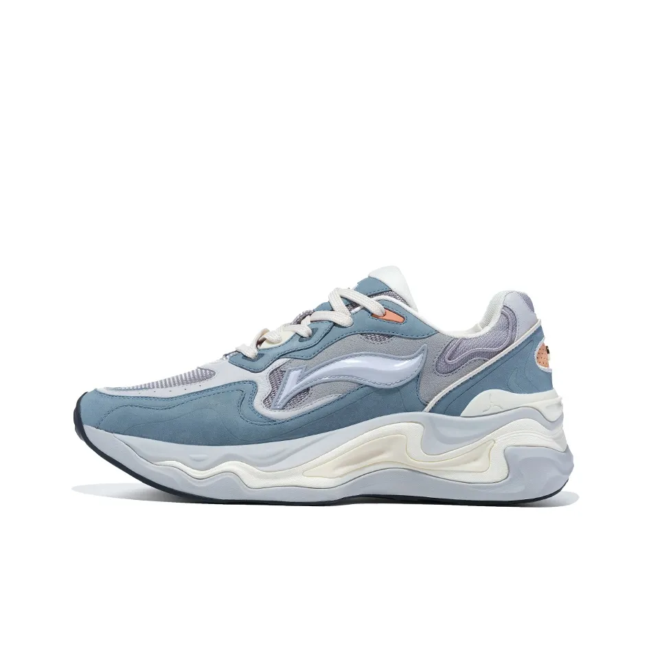 LI NING 1990 Лава Slip-resistant Abrasion-resistant Низкий топ Спортивная повседневная обувь Мужская Серый Синий