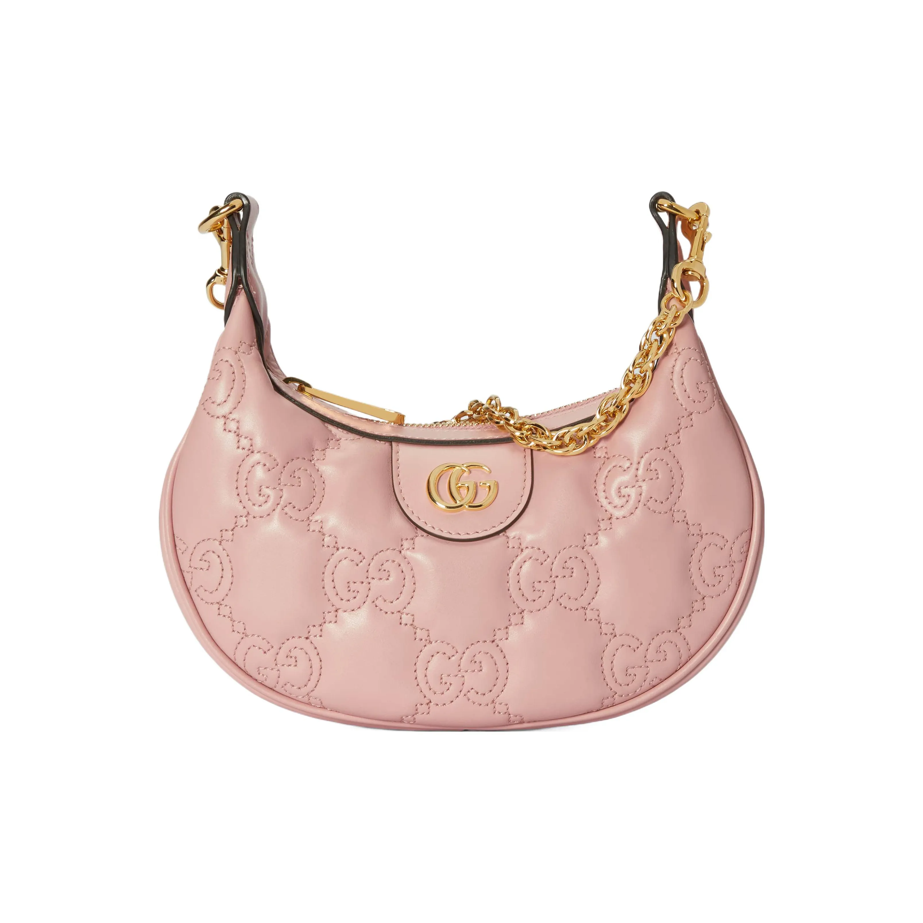 GUCCI GG Matelassé Leather Crescent Moon Bag Shoulder Bag Crossbody Bag Women's Pink