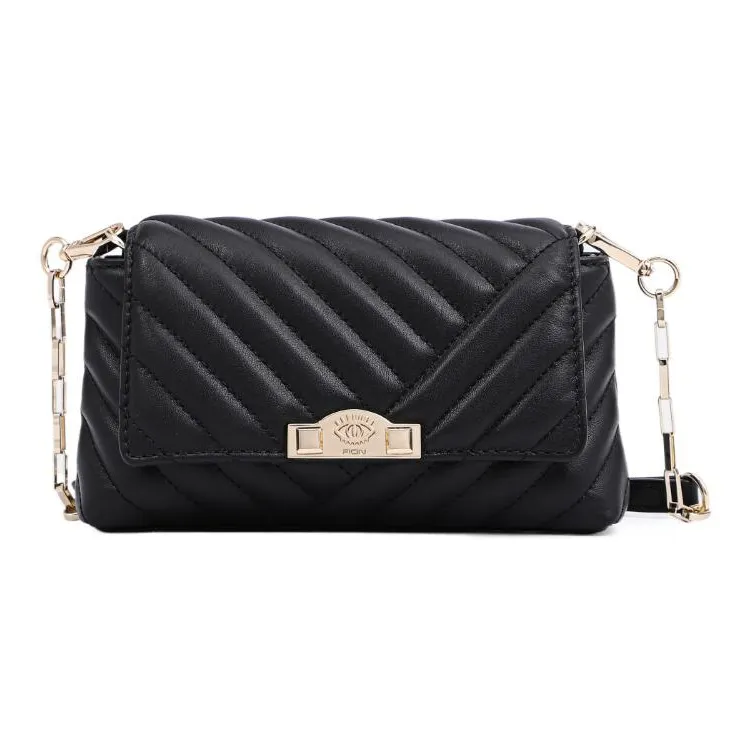 FION Корова Кожа Маленькая Квадратная Сумка Сумка через плечо Маленькая Женская Черная