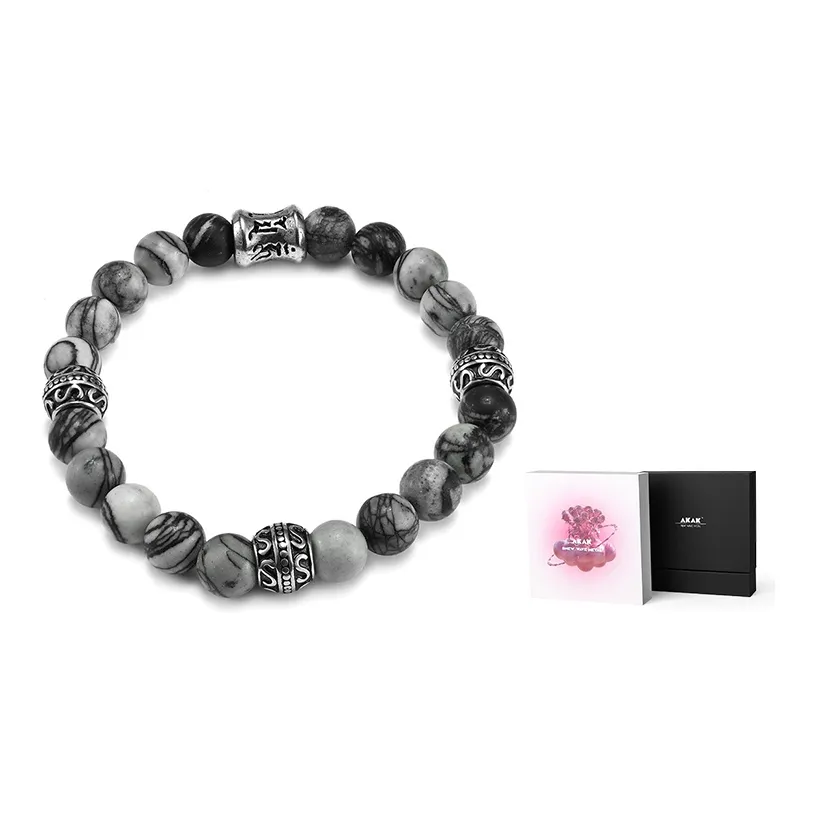 AKAK Титановый стальной браслет с камнем лазурит мужской