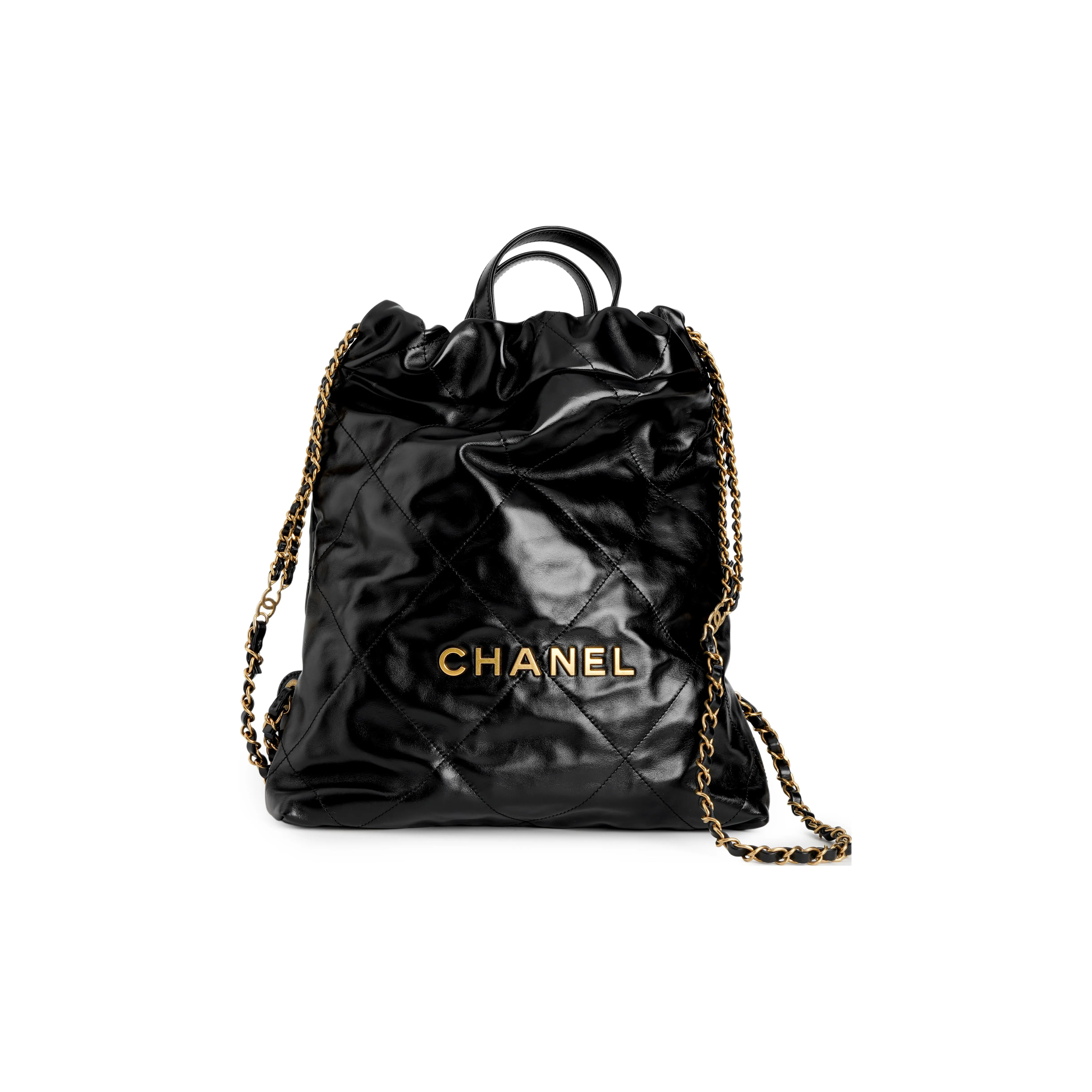 CHANEL 22Bag Bright Calfskin Backpack Small Size Women's Black