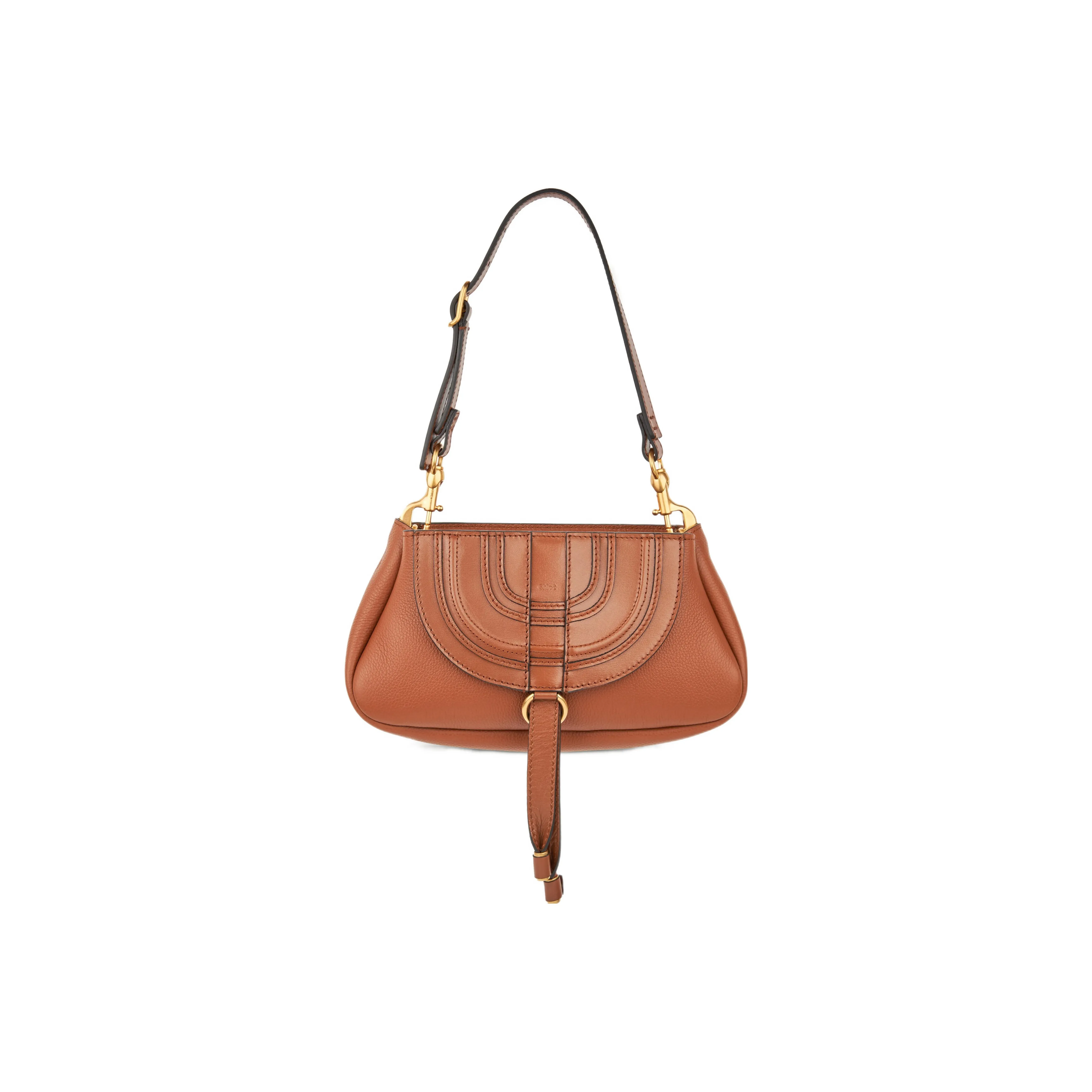 Chloe Marcie Grained Calfskin Patchwork Leather Portable One Shoulder Clutch Small Size Women's Brown Yellow