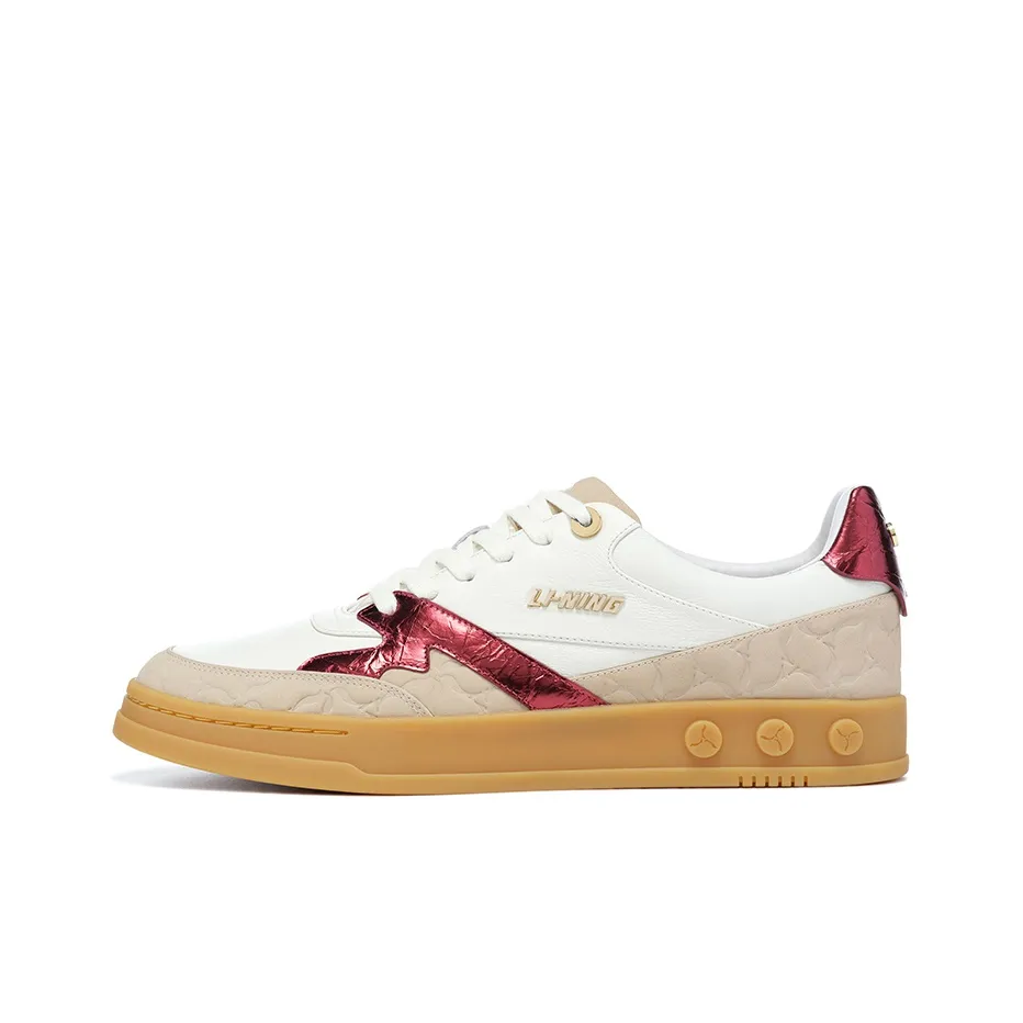 LI NING 1990 Противоскользящие Устойчивые к истиранию Низкие Кроссовки для скейтбординга Женские Белые Коричневые