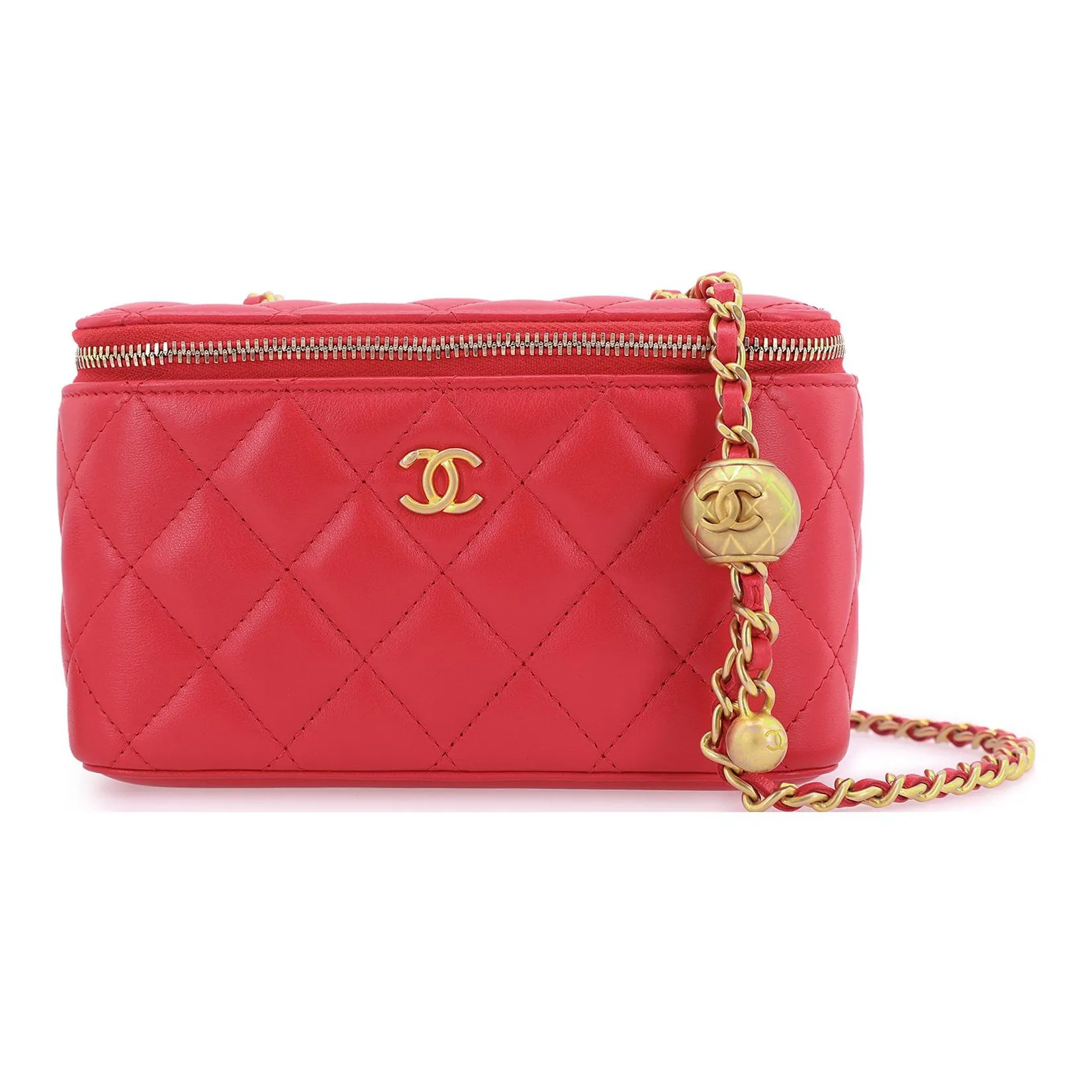 CHANEL Sheepskin Box Bag, Shoulder Bag, Clutch, Crossbody Bag Women's Watermelon Red