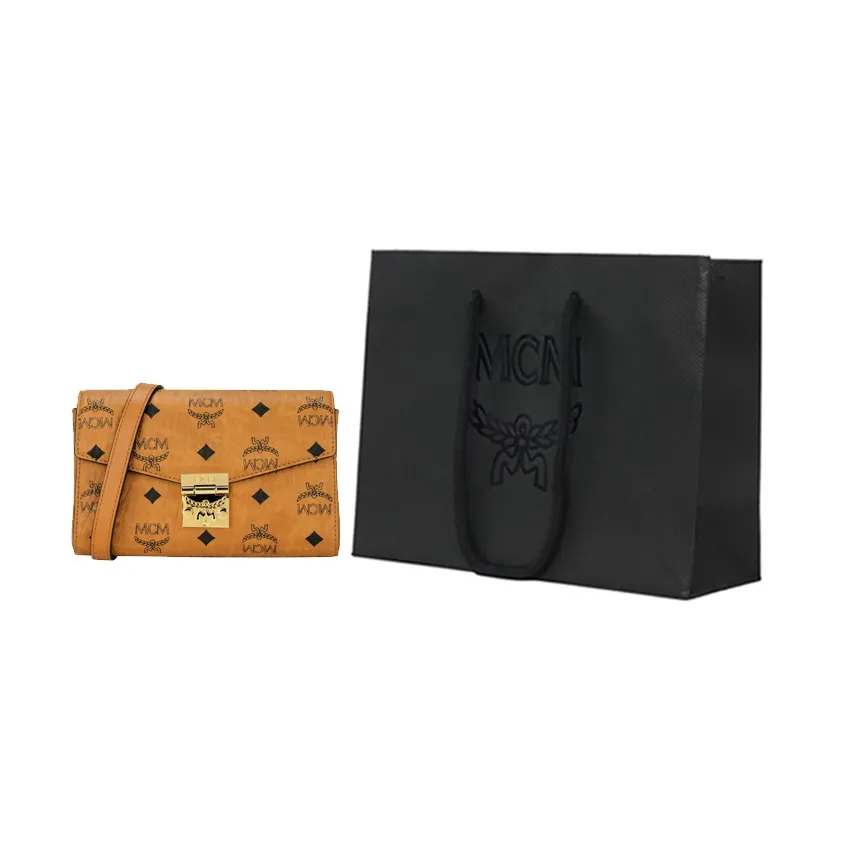 MCM Tracy Visetos Coated Canvas Chain Bag, Envelope Bag, Shoulder Bag, Crossbody Bag Small Size Women's Brown Cognac