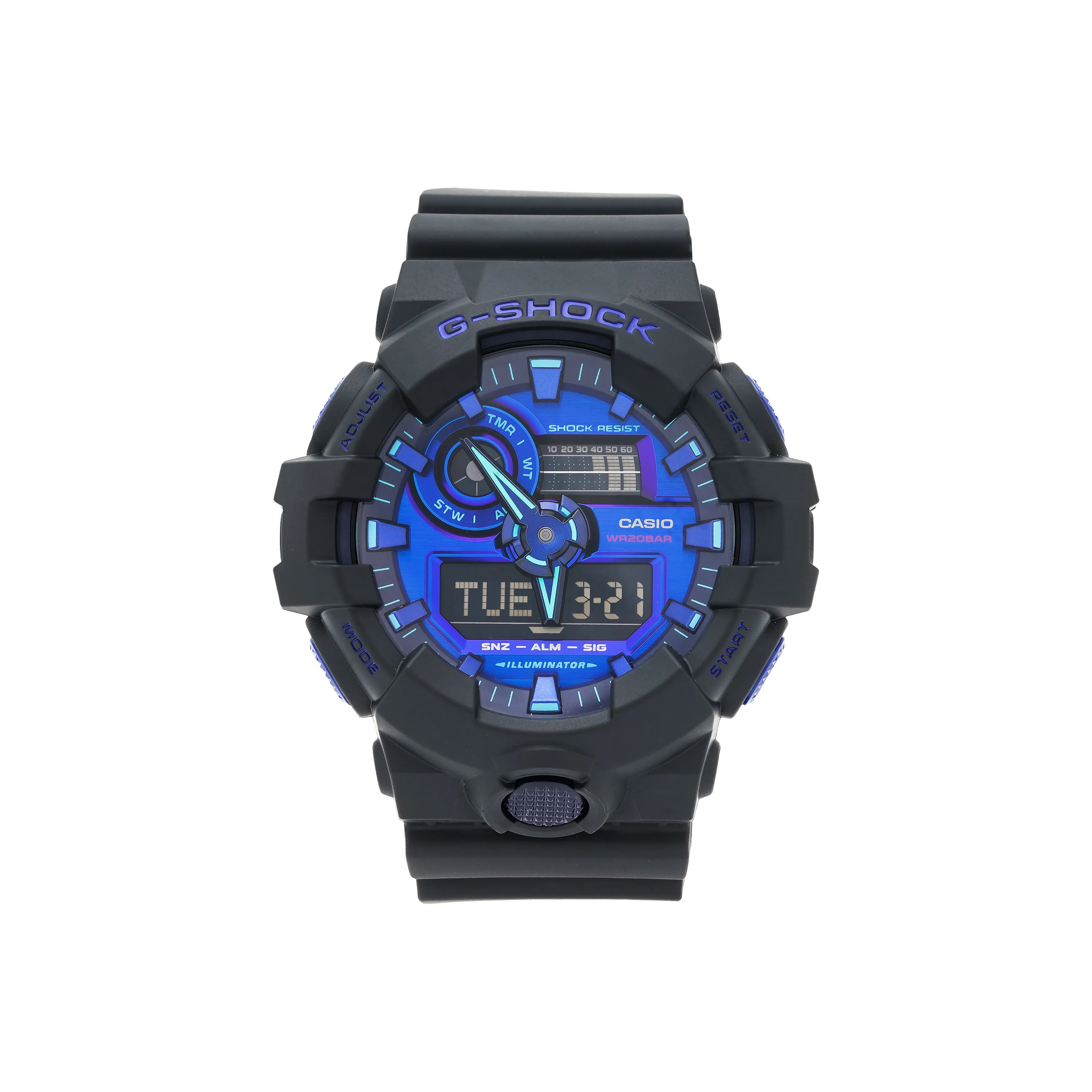 CASIO Liquid Crystal Analog Dual Display Series Кварцевый механизм Смольный ремешок Часы Унисекс Синий циферблат