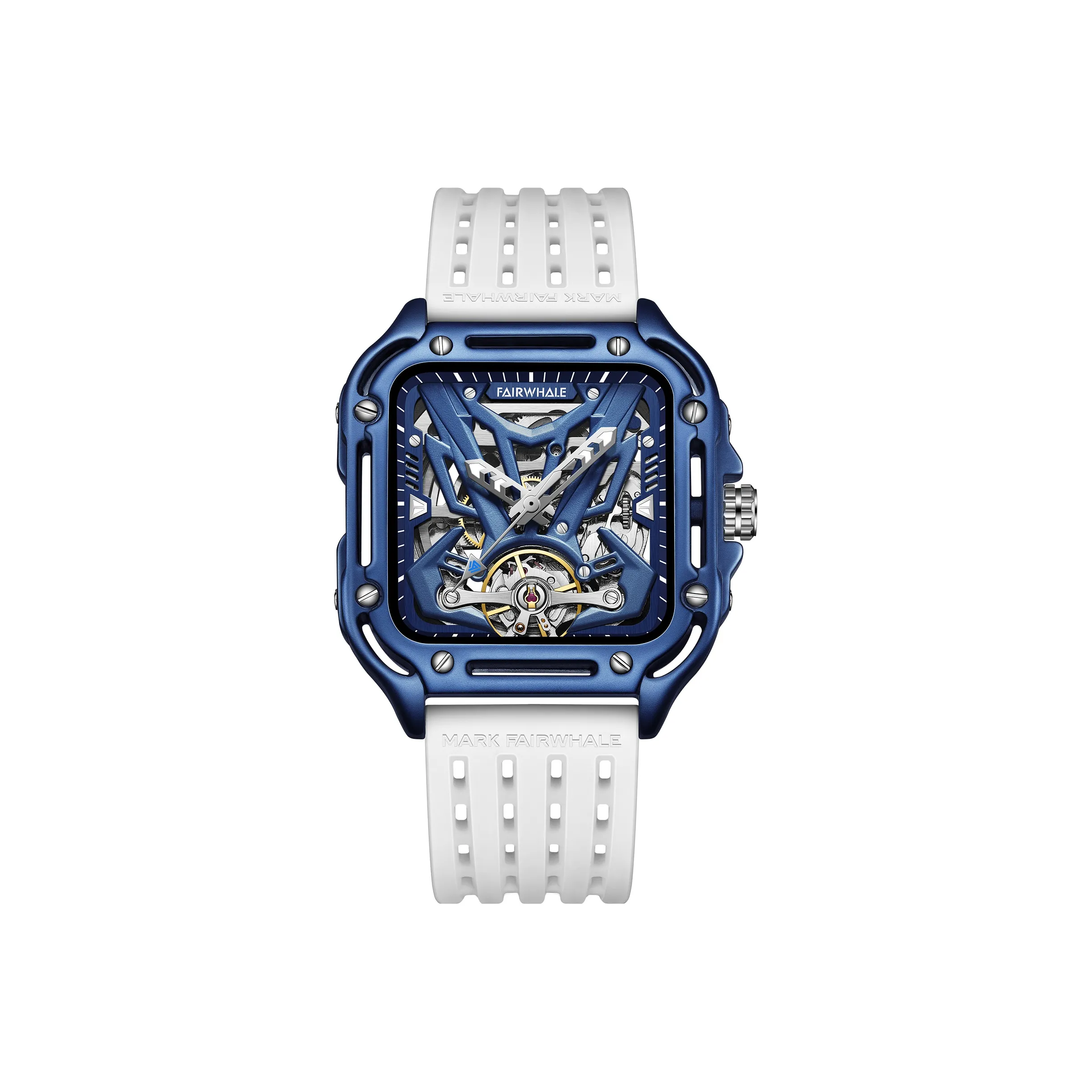 FAIRWHALE Pioneer Collection Автоматический Механический Механизм Силиконовый Ремешок Часы Мужские Часы Синий Циферблат