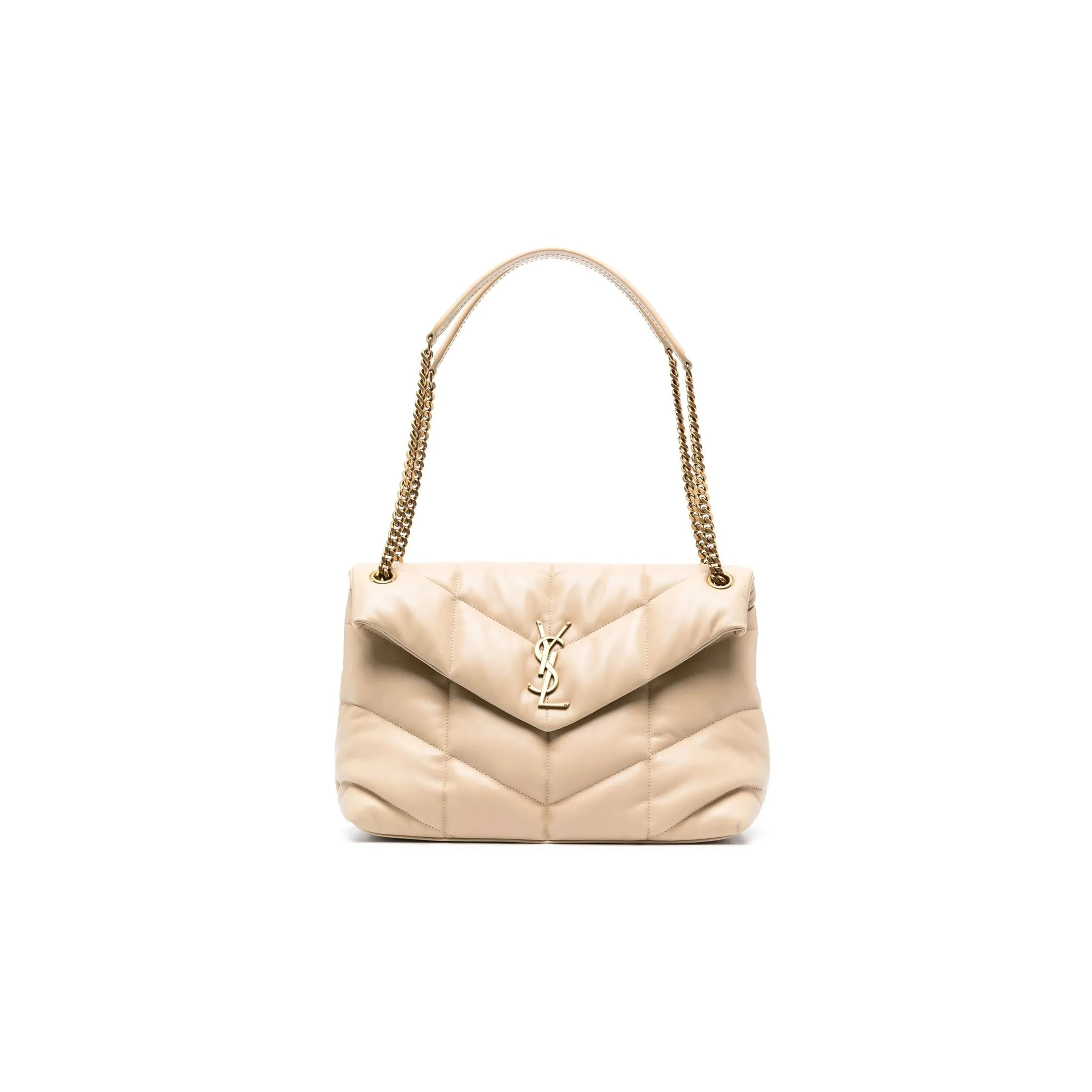 SAINT LAURENT LOULOU Lambskin Puffer Cloud Bag Pillow Bag Chain Shoulder Bag Crossbody Bag Women's Beige