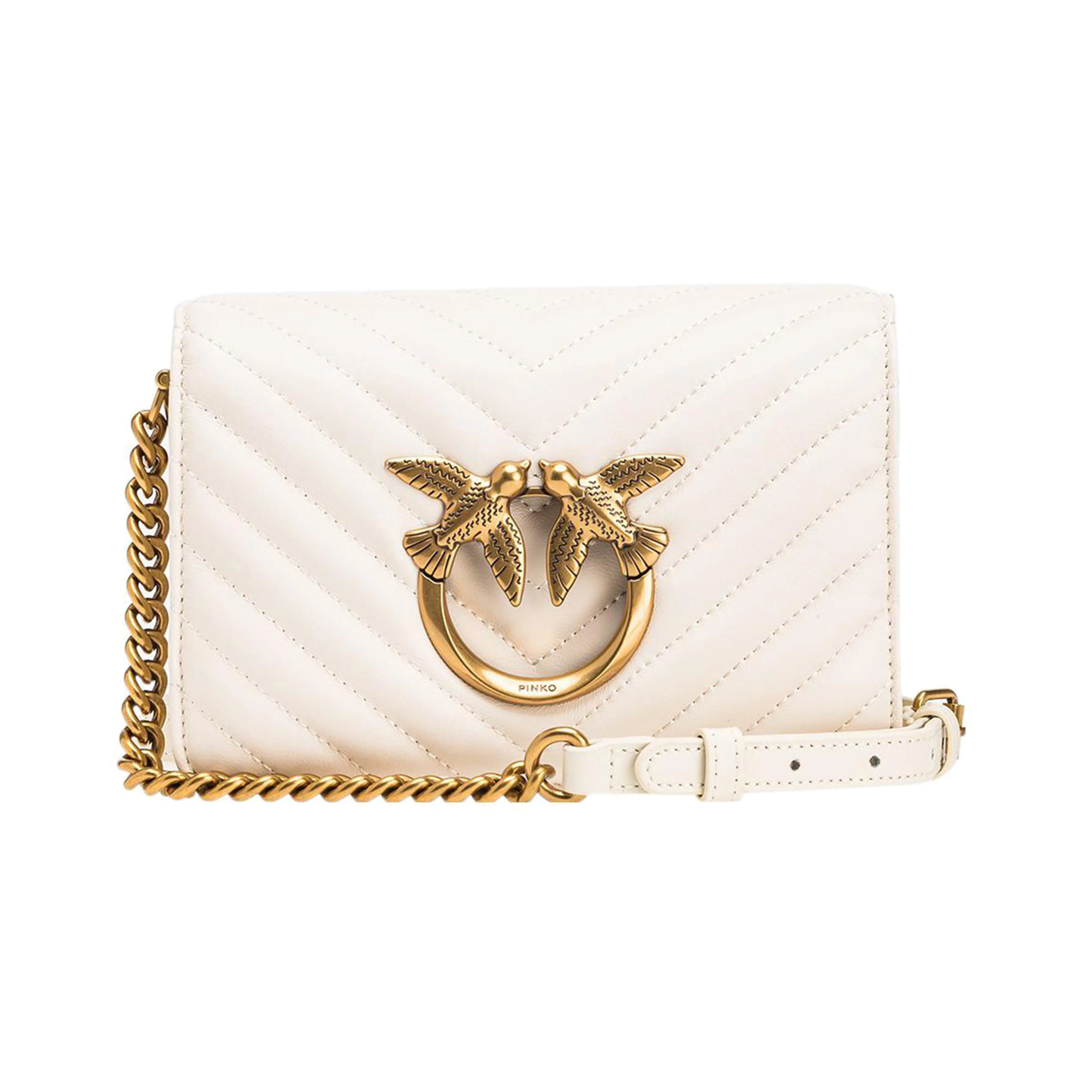 PINKO Click Series Cow Leather Crossbody Bag, Shoulder Bag Women's White
