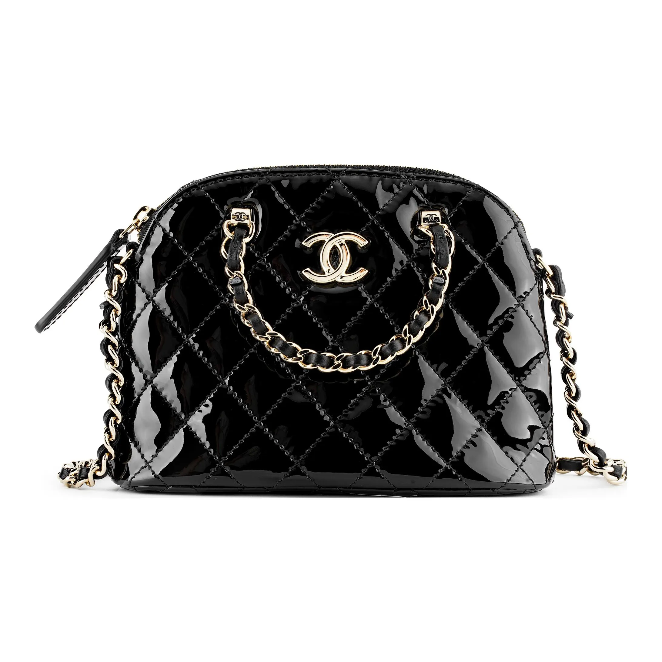 CHANEL Patent Leather Calfskin One Shoulder Crossbody Handbag Clutch Women's Black