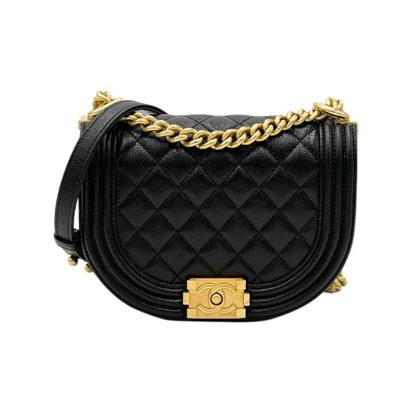CHANEL Grain Embossed Calfskin With Gold Metal Crossbody Bags Trumpets Women's Black