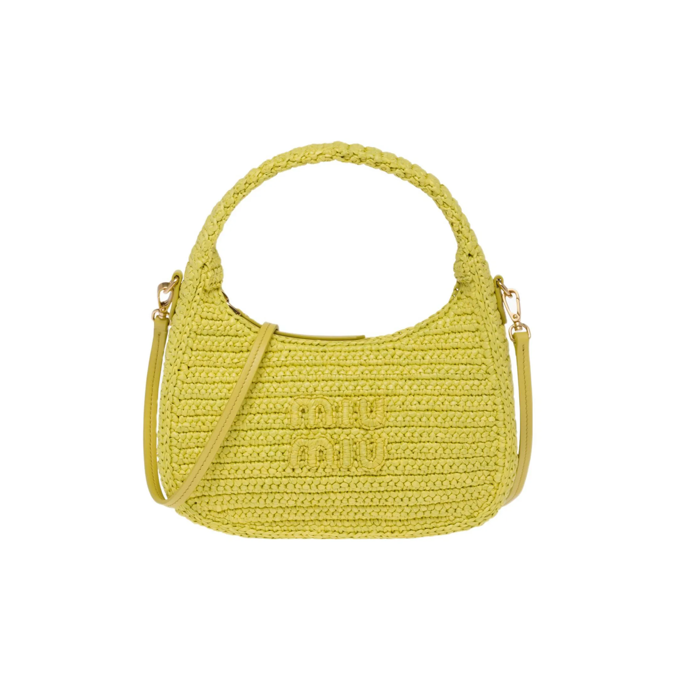 MIU MIU Threading Needle Woven Hobo Bag, Shoulder Bag, Crossbody Bag, Handbag Women's Citrus Yellow