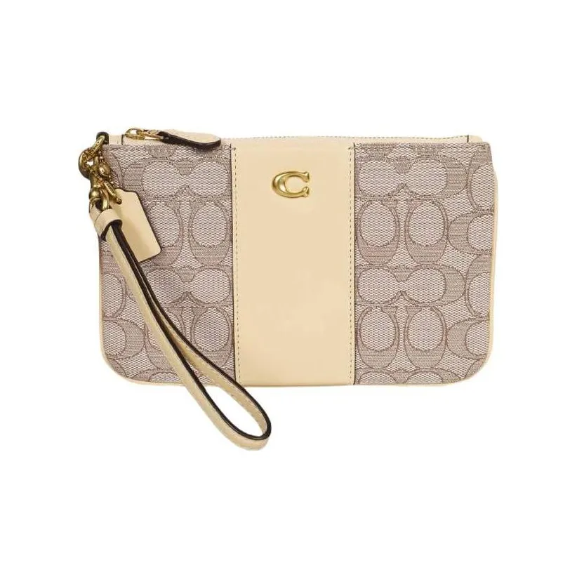 COACH Wristlet Хлопок с коровьей кожей клатч женский бежевый