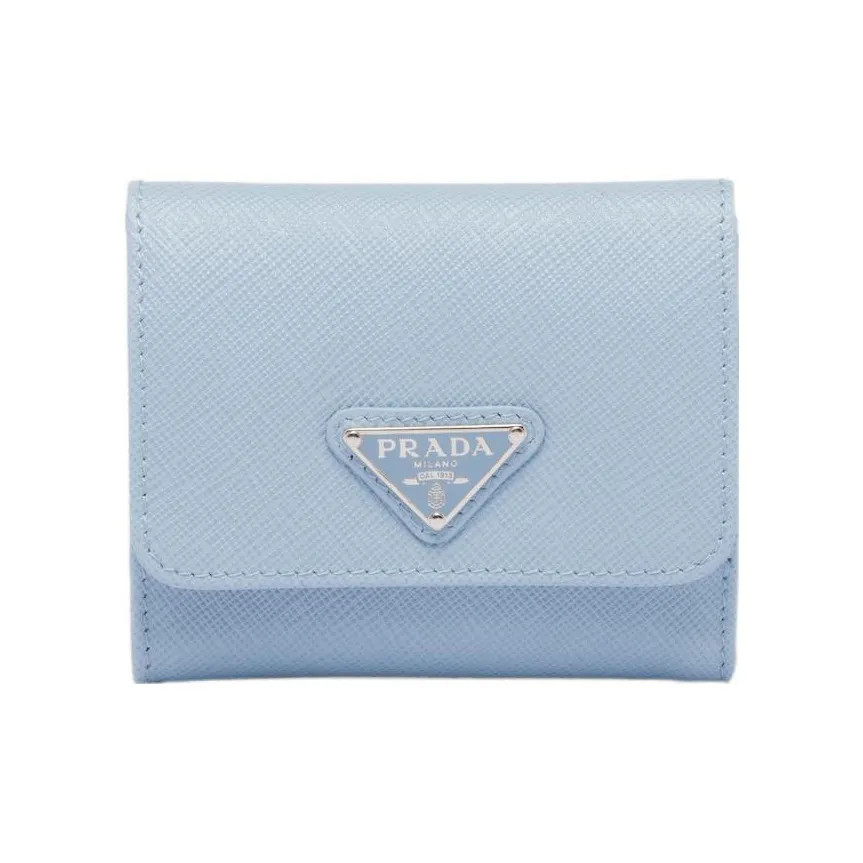 PRADA Leather Wallet Trumpets Women's Light Blue