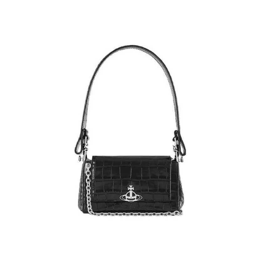 Vivienne Westwood HAZEL Calfskin Shoulder Bag Baguette Bag One Shoulder Handbags Small Size Women's Black