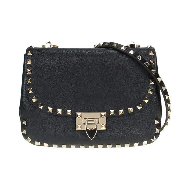 Valentino Leather Saddle Bag Shoulder Bag Crossbody Bag Regular Women's Black Gold
