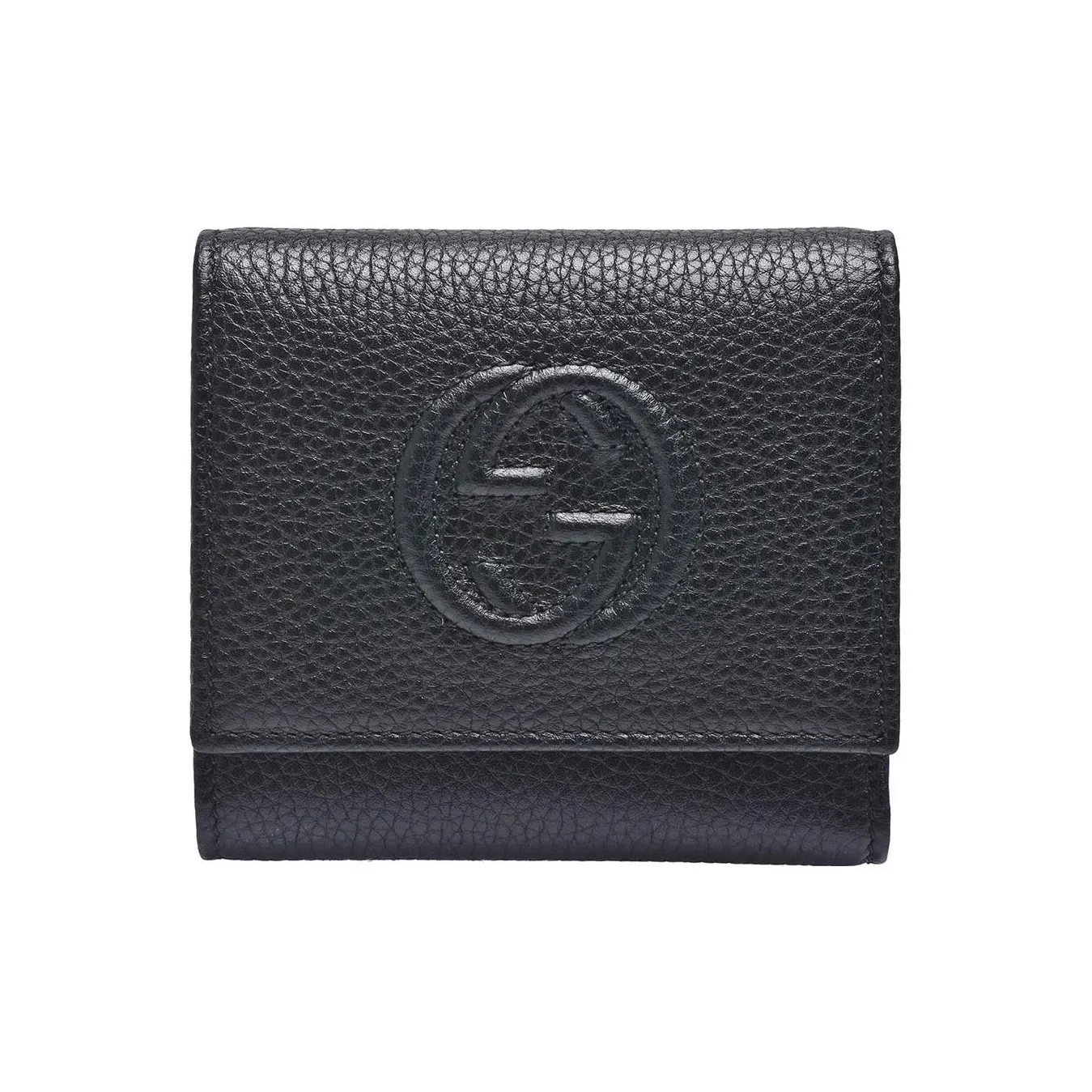 GUCCI Litchi Grain Cow Leather Wallet Women's Black
