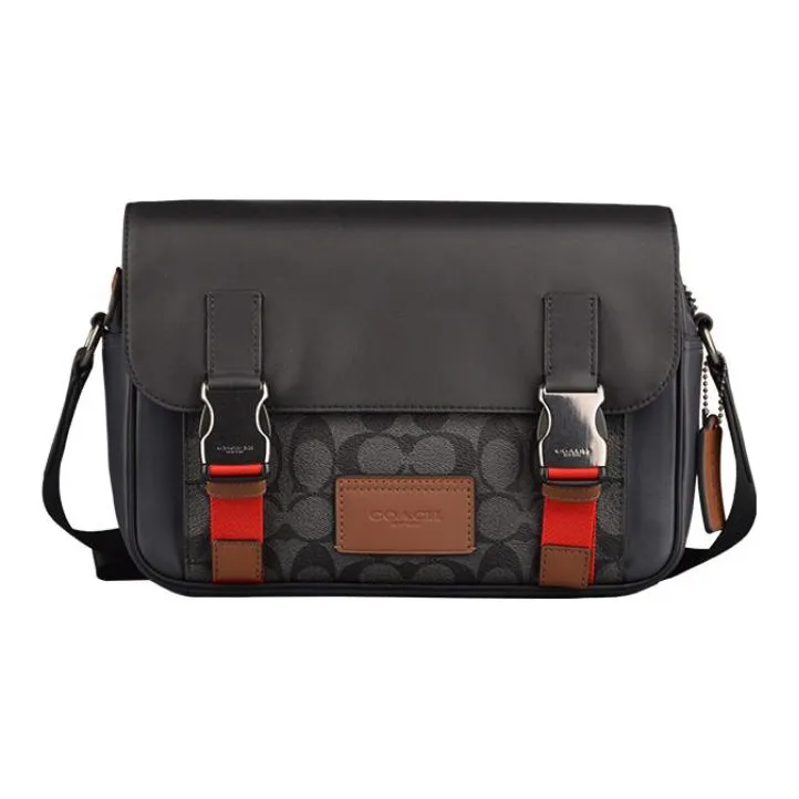 COACH Track Canvas With Leather Laptop Bag Briefcase Shoulder Bag Crossbody Bag Small Size Men's Black & Blue