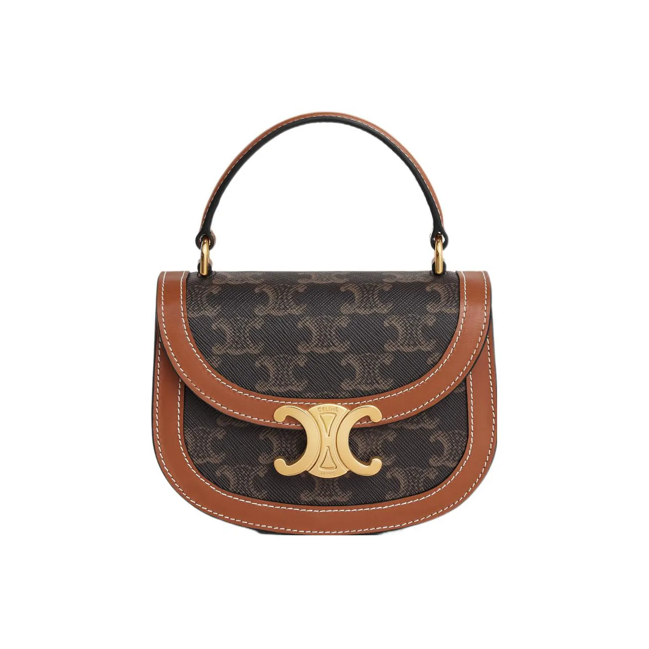 CELINE BesaceTriomphe Cow Leather Shoulder Bag Crossbody Bag Handbag Regular Women's Tawny