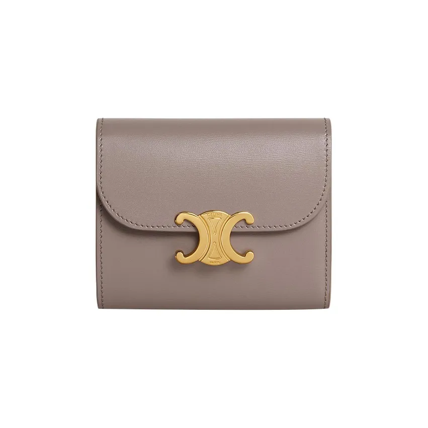 CELINE Triomphe Arc De Triomphe Shiny Calfskin Card Holder Wallet Small Size Women's Eggstone Gray