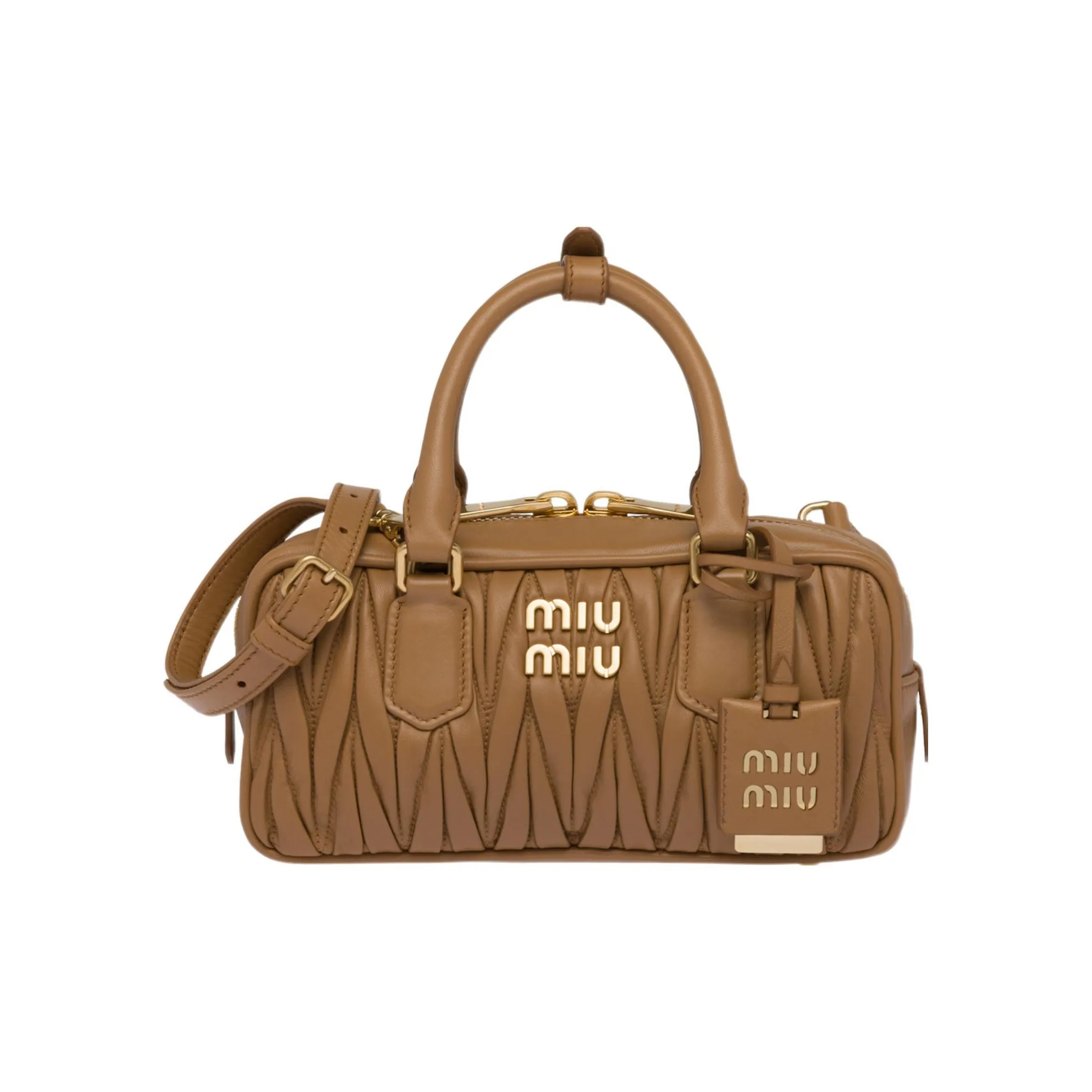 MIU MIU Matelassé Leather Shoulder Bag, Crossbody Bag, Handbag Trumpets Women's Caramel